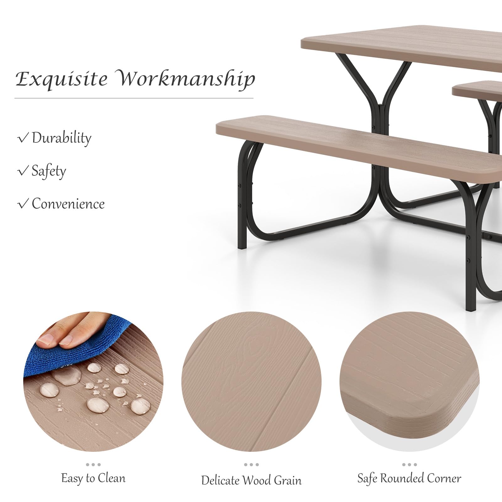 Giantex 7-Piece Outdoor Picnic Table Bench Set - All-Weather Metal Base with Wood-Like Texture - Perfect for Backyard, Poolside, Camping, Garden Parties & Patio Dining - Heavy-Duty Lawn & Deck Furniture for Adults & Families