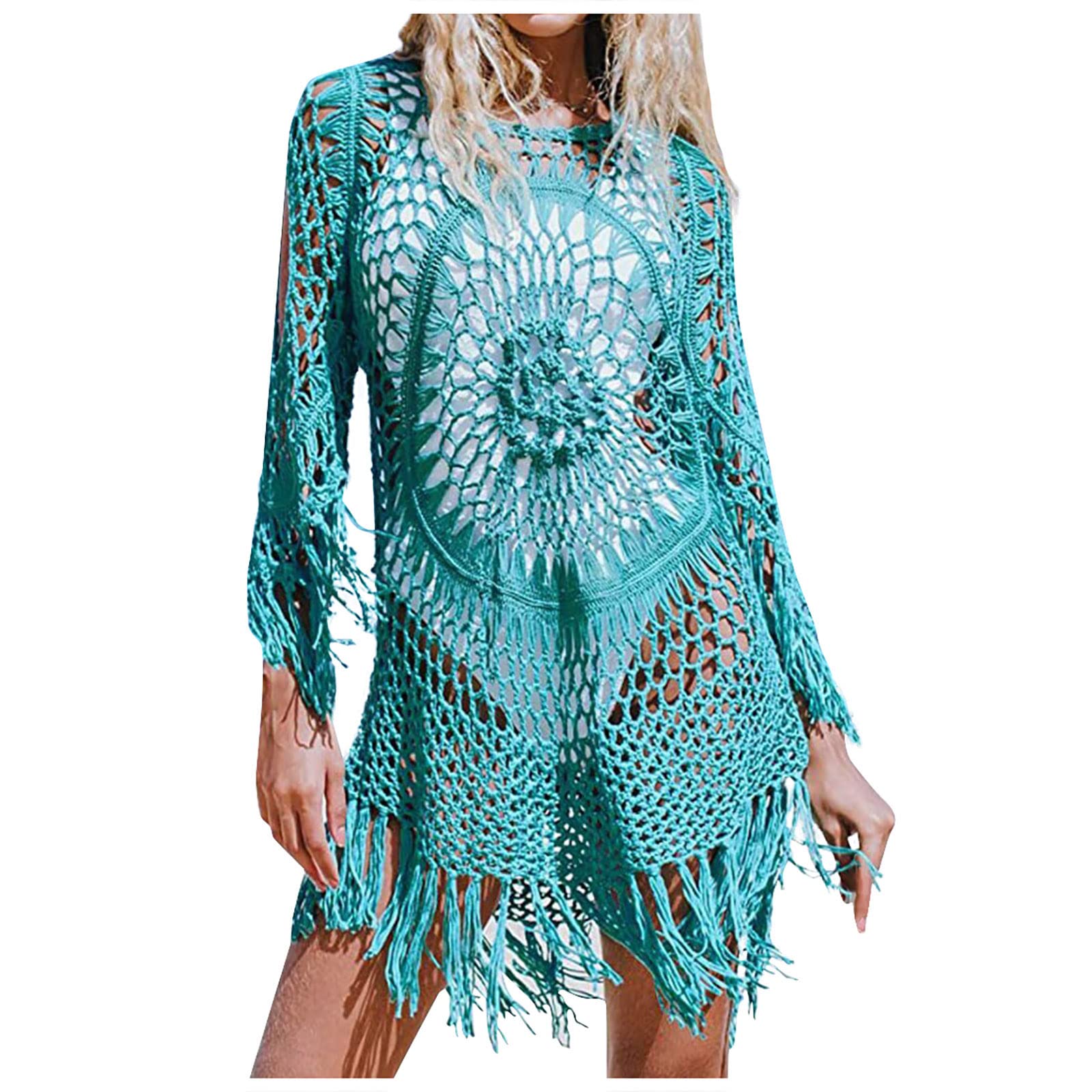 Women's Crochet Cover Up Dress - Stylish Tassel Bikini Beachwear for Swimsuits | Perfect for Pool Parties, Vacations & Summer Outfits