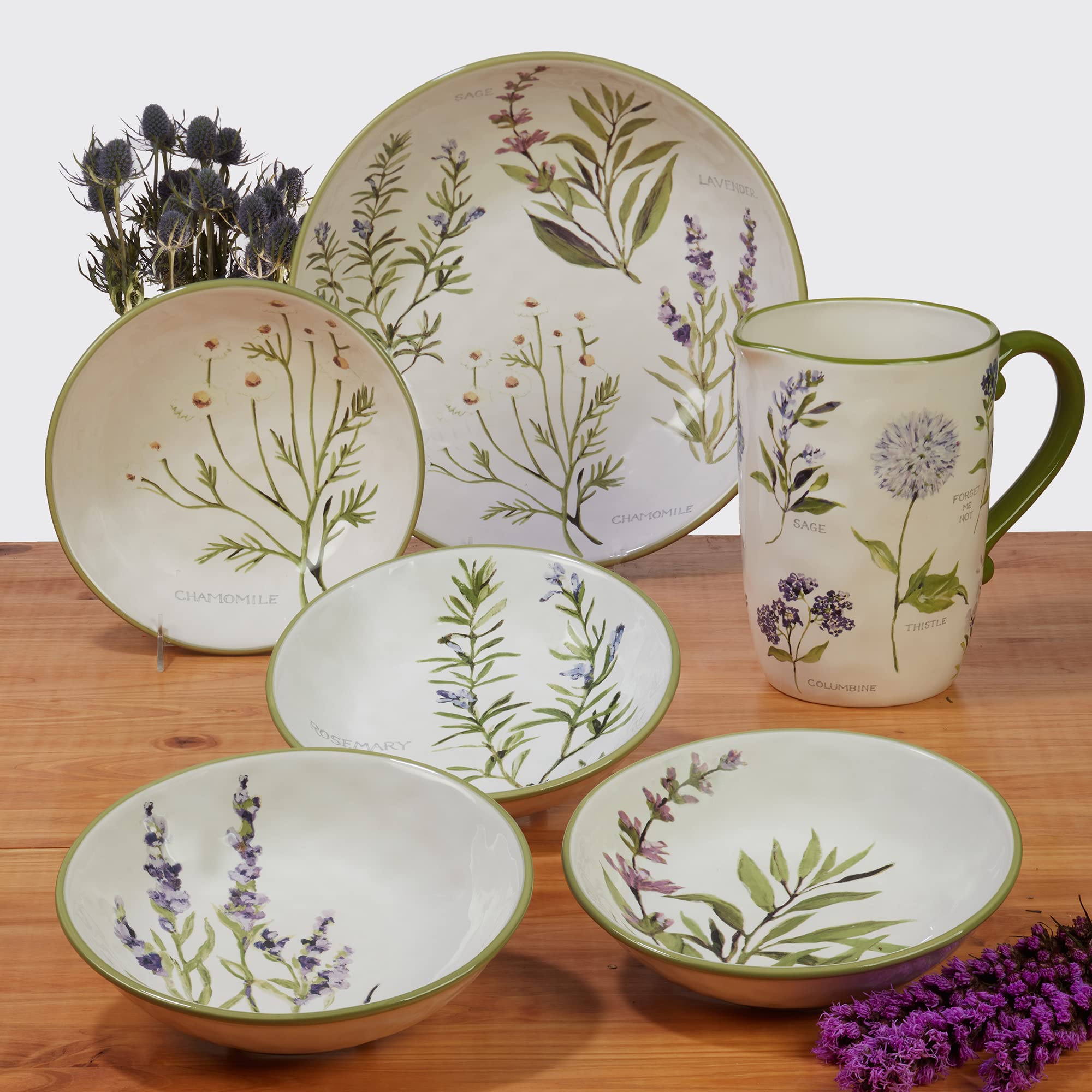 Certified International Fresh Herbs 36 oz Soup & Pasta Bowls - Set of 4 Colorful 9-Inch Ceramic Bowls (2