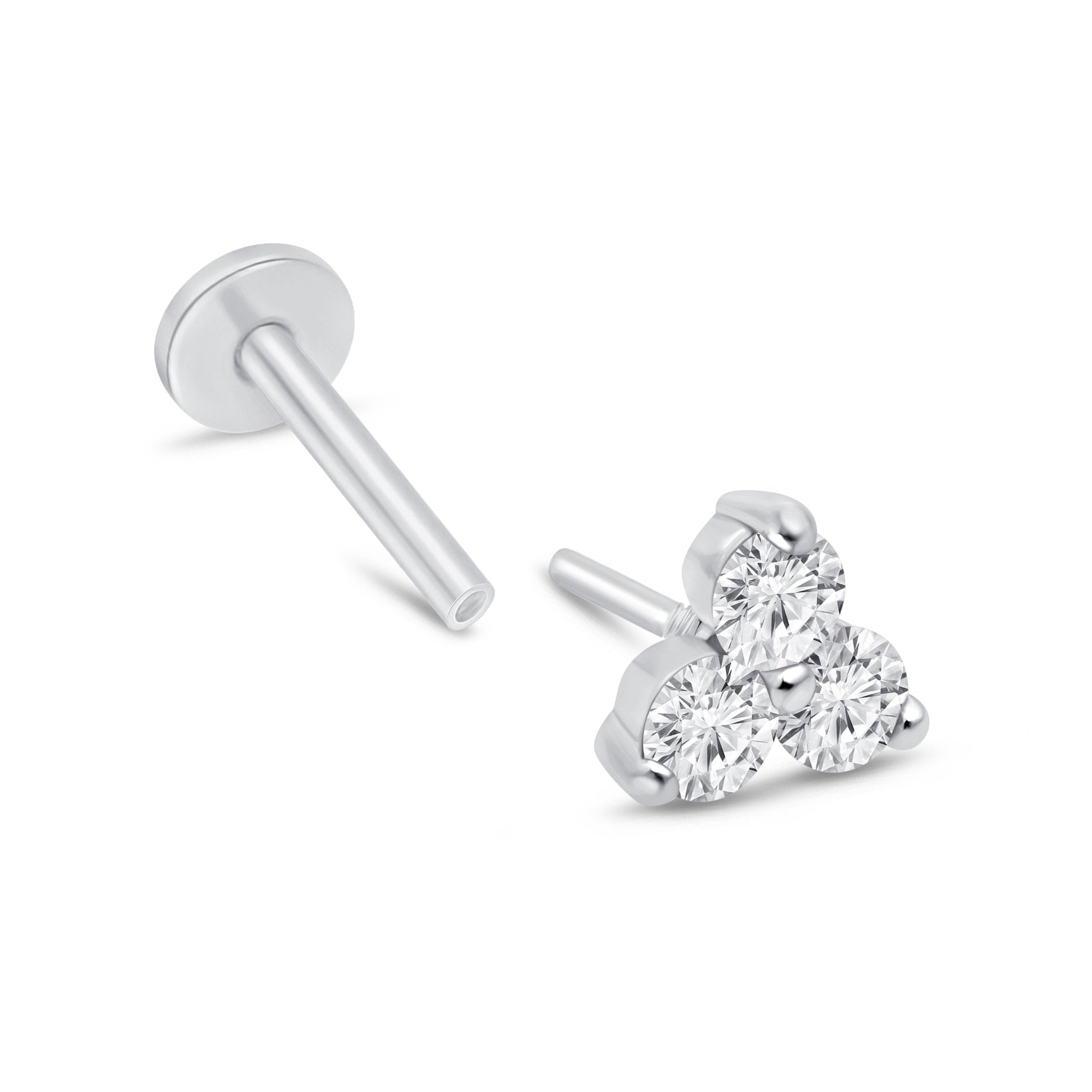 14k White Gold Diamond Trinity Cluster Flat Back Stud Earrings for Women - Perfect for Weddings, Parties & Everyday Elegance
