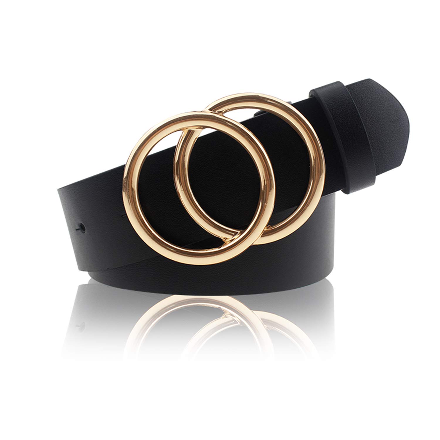 Women's Stylish PU Leather Belt with Double O Ring - Soft Faux Leather Waist Belt for Jeans, Dresses & Fashion Outfits | Perfect for Casual, Office & Evening Wear