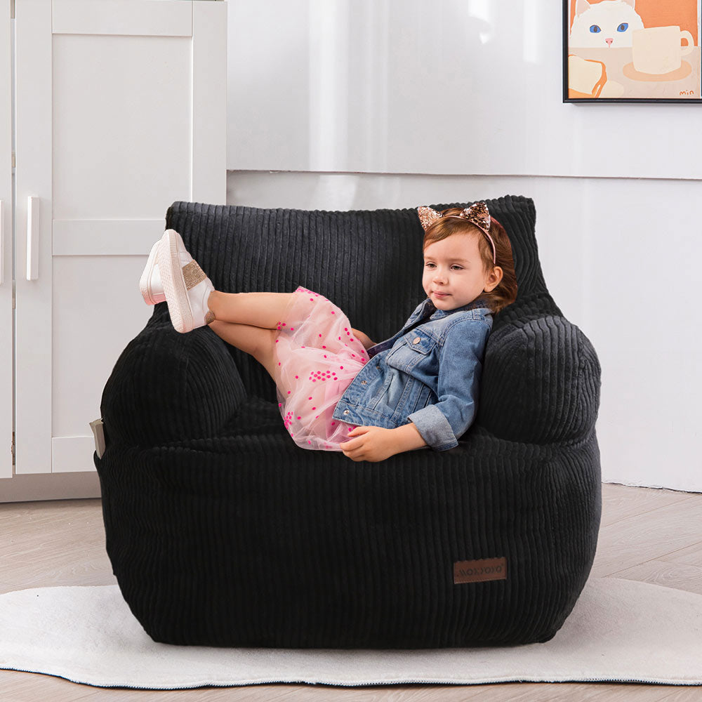 MAXYOYO Kids Bean Bag Chair - Soft & Comfortable Stuffed Toddler Bean Bag Sofa with Removable Filler for Boys & Girls (Black) - Perfect for Playroom, Bedroom & Reading Nook