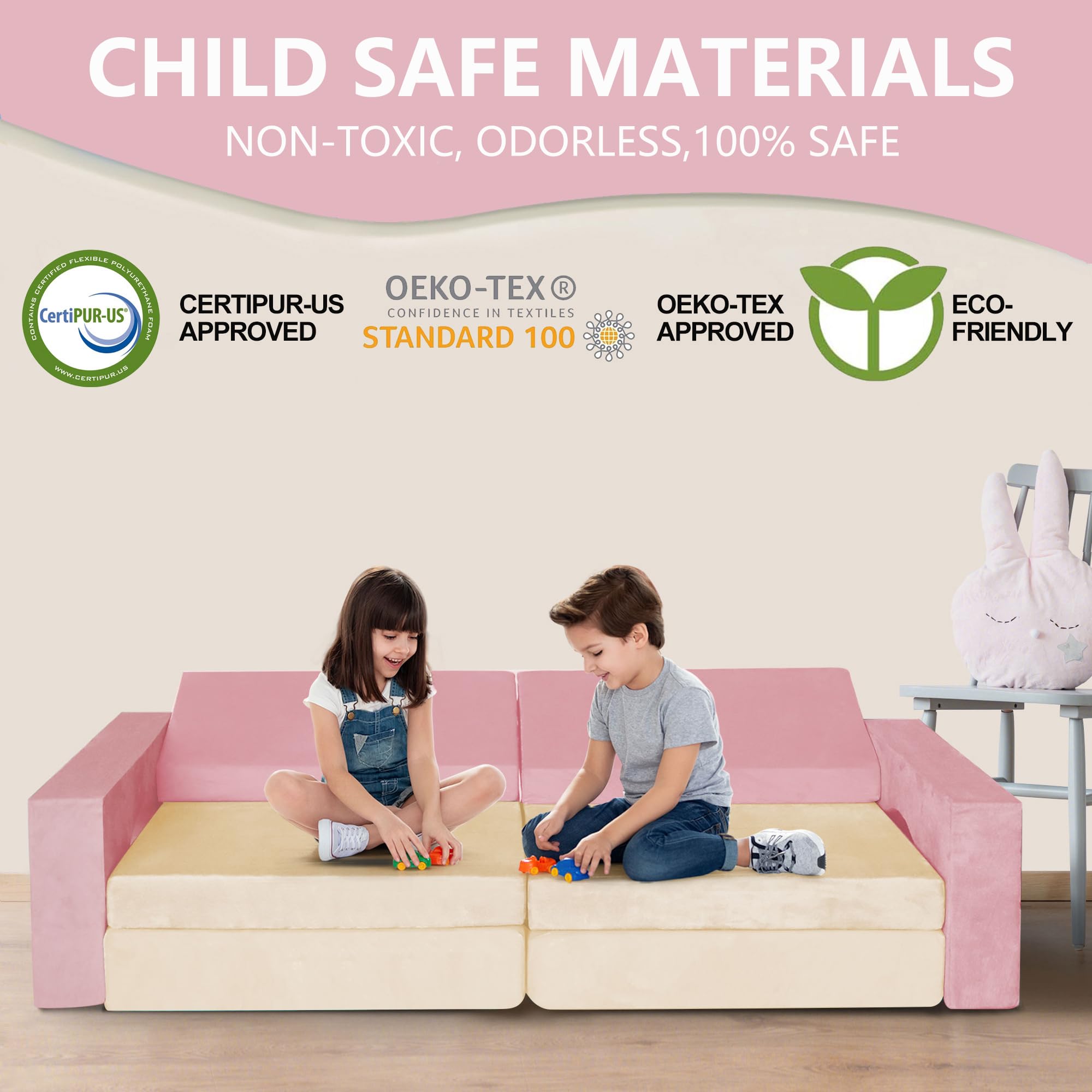 RELIANCER 8PCS Modular Kids Play Couch - Soft Foam Sectional Sofa Set for Toddlers to Teens | Playroom Furniture, Nugget Couch, Climbing Fort, Playhouse Blocks | Perfect for Indoor Play, Learning & Creative Activities