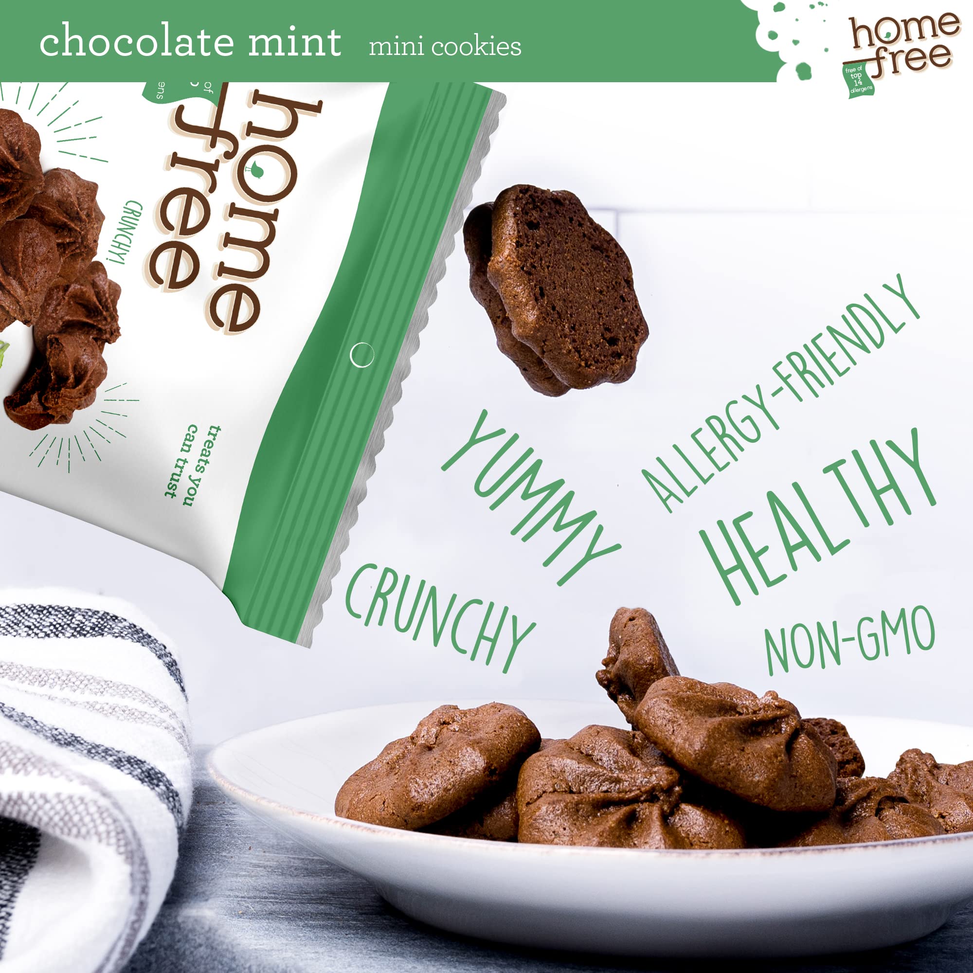 Homefree Chocolate Mint Mini Cookies - Gluten Free, Nut Free, Vegan Snacks - Individually Wrapped 0.95 oz Packs (64 Count) - Perfect for School Lunches, Allergy-Friendly Treats & On-the-Go Healthy Snacking