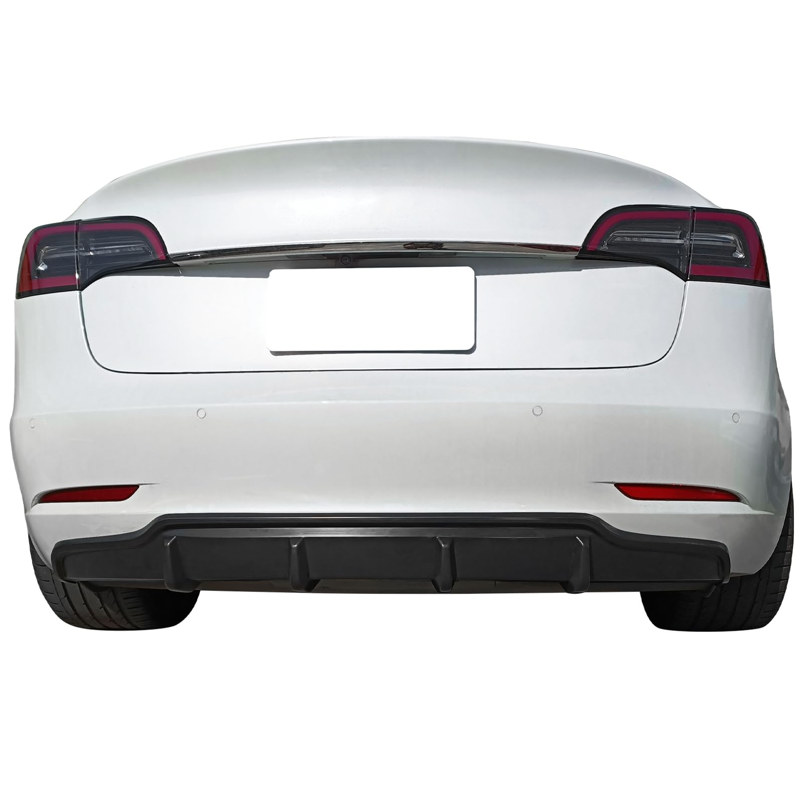 IKON MOTORSPORTS Rear Diffuser for Tesla Model 3 (2017-2023) - Unpainted Black ABS Plastic V-Style Rear Bumper Lip Spoiler | Enhances Aerodynamics & Sporty Look | Perfect for Car Enthusiasts & Performance Upgrades