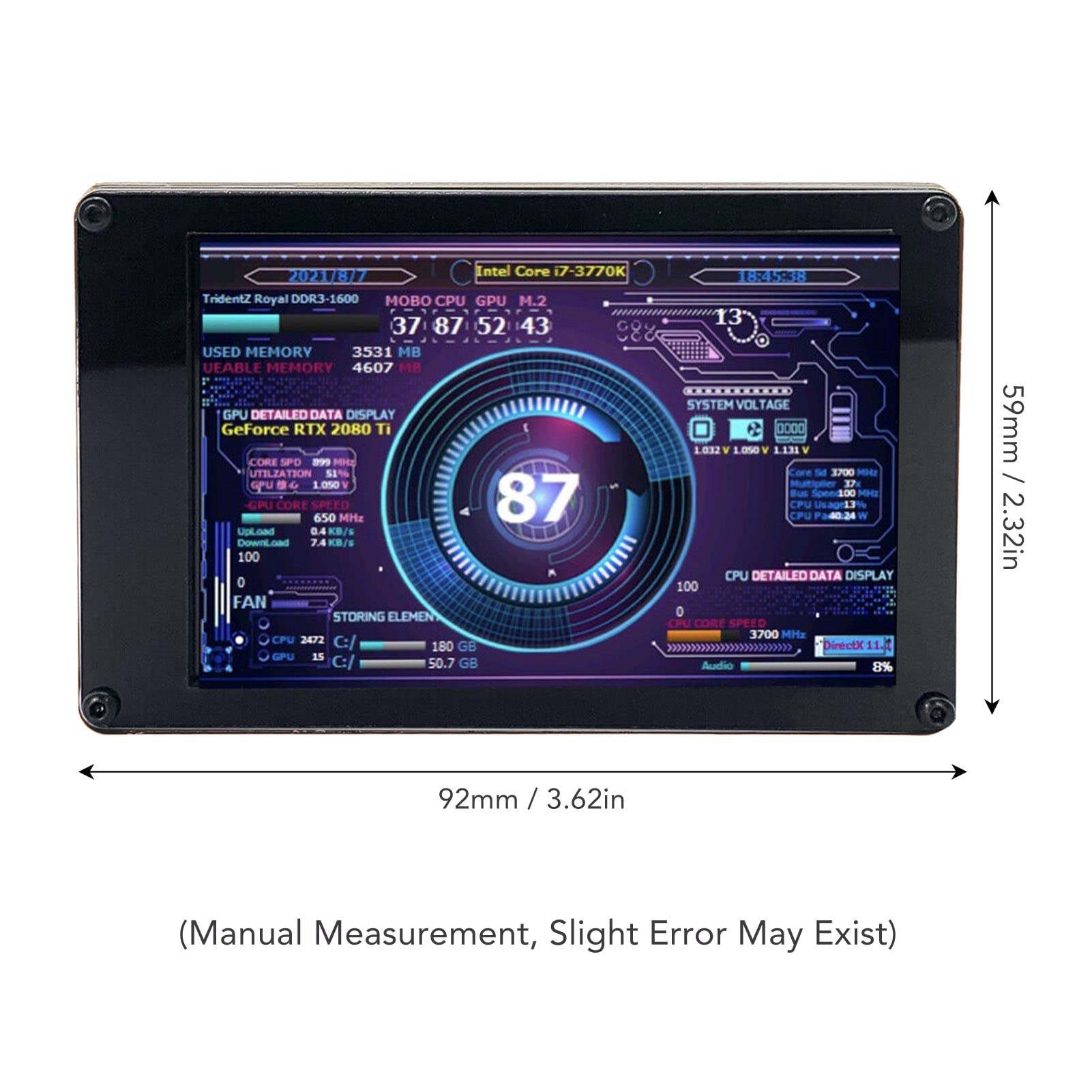 3.5 Inch IPS USB Mini Screen - PC Temperature Monitor for CPU, RAM & HDD - AIDA64 Compatible USB-C Secondary Display for Computer Case | Perfect for Gaming Rigs, Workstations & DIY PC Builds