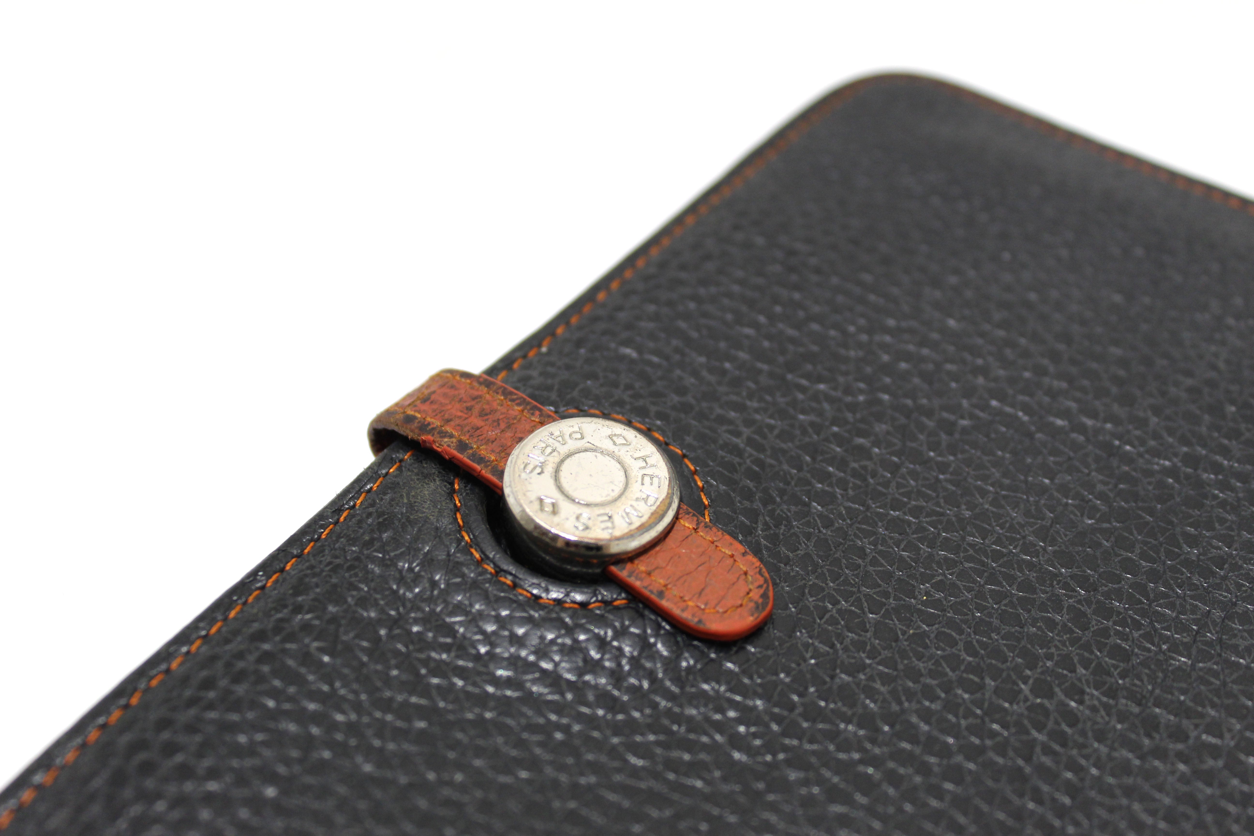 Authentic Hermes Black & Brown Bi-Color Togo Leather Dogon Wallet for Men - Luxury Bifold Credit Card Holder for Everyday Use & Travel