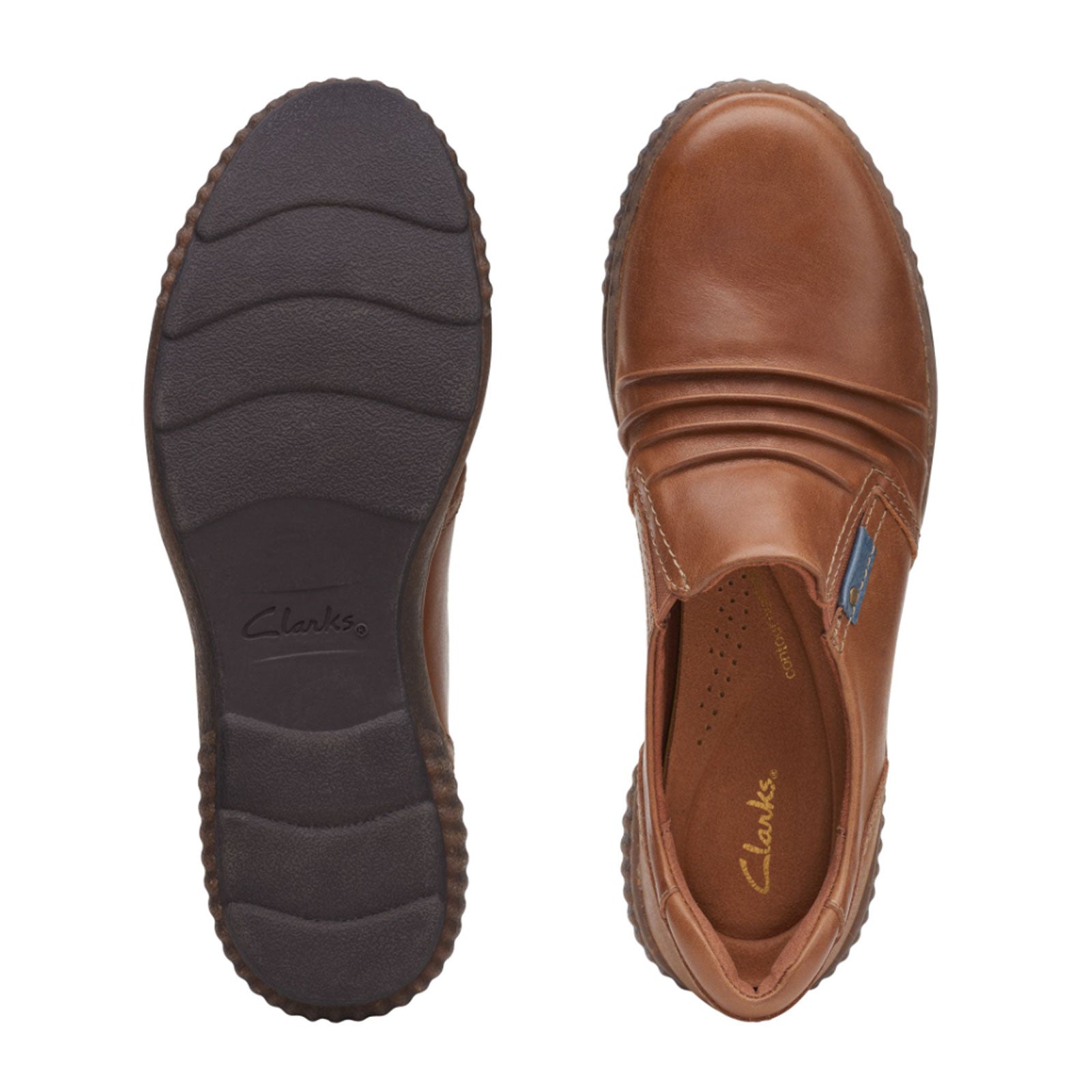 Clarks Magnolia Faye Women's Slip-On Loafers - Dark Tan Genuine Leather Shoes for Work, Office & Casual Wear