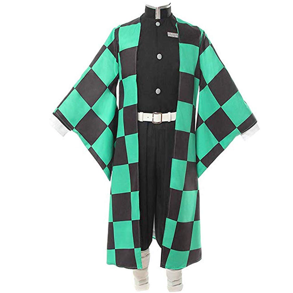 Premium Anime Demon Slayer Kamado Tanjirou Cosplay Costume - Green Kimono Outfit with Haori for Halloween, Conventions & Cosplay Events
