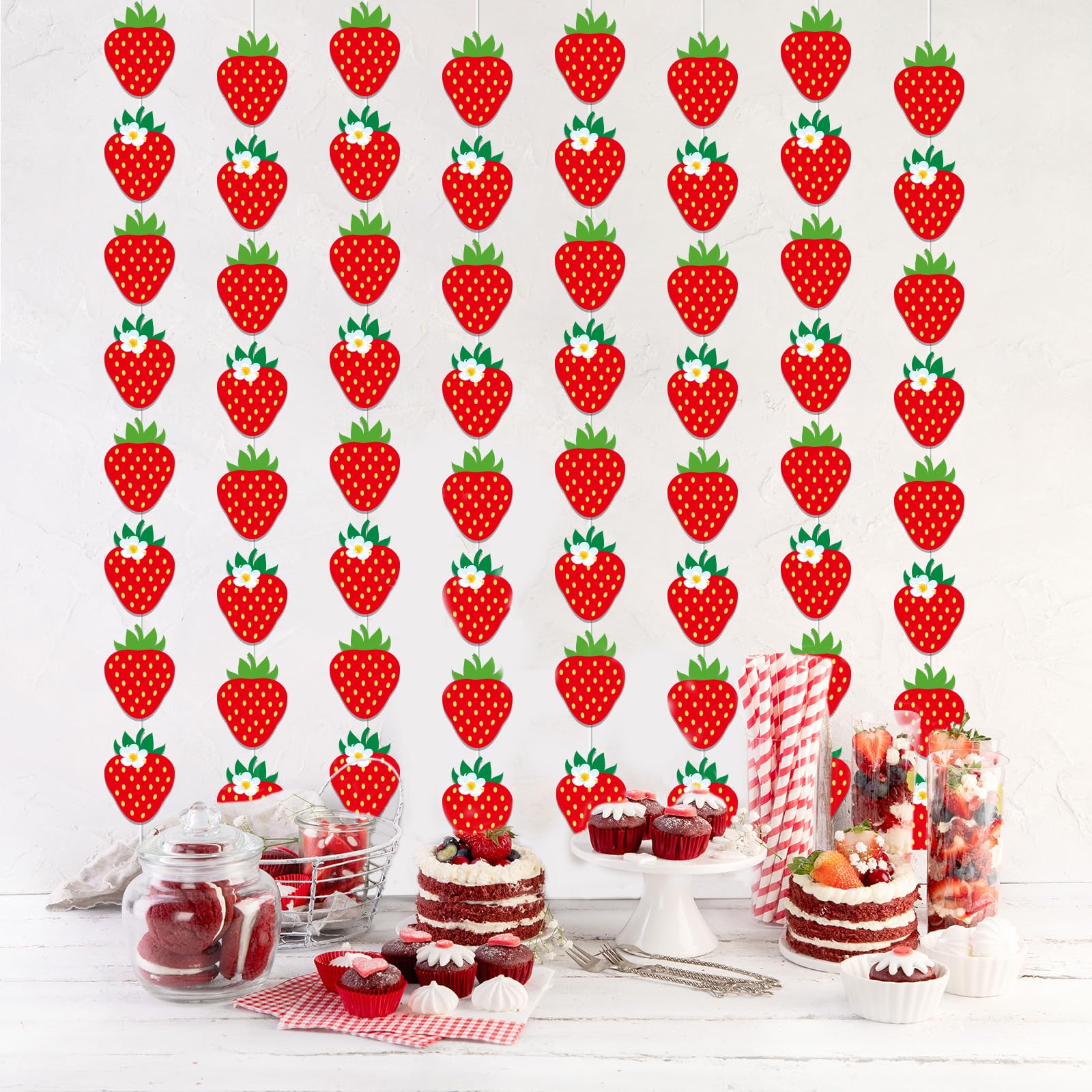 12 PCS Strawberry Party Banner Kit - Strawberry Birthday Decorations & Hanging Garland for Baby Shower, First Birthday, Berry Themed Parties - Perfect for Indoor/Outdoor Celebrations