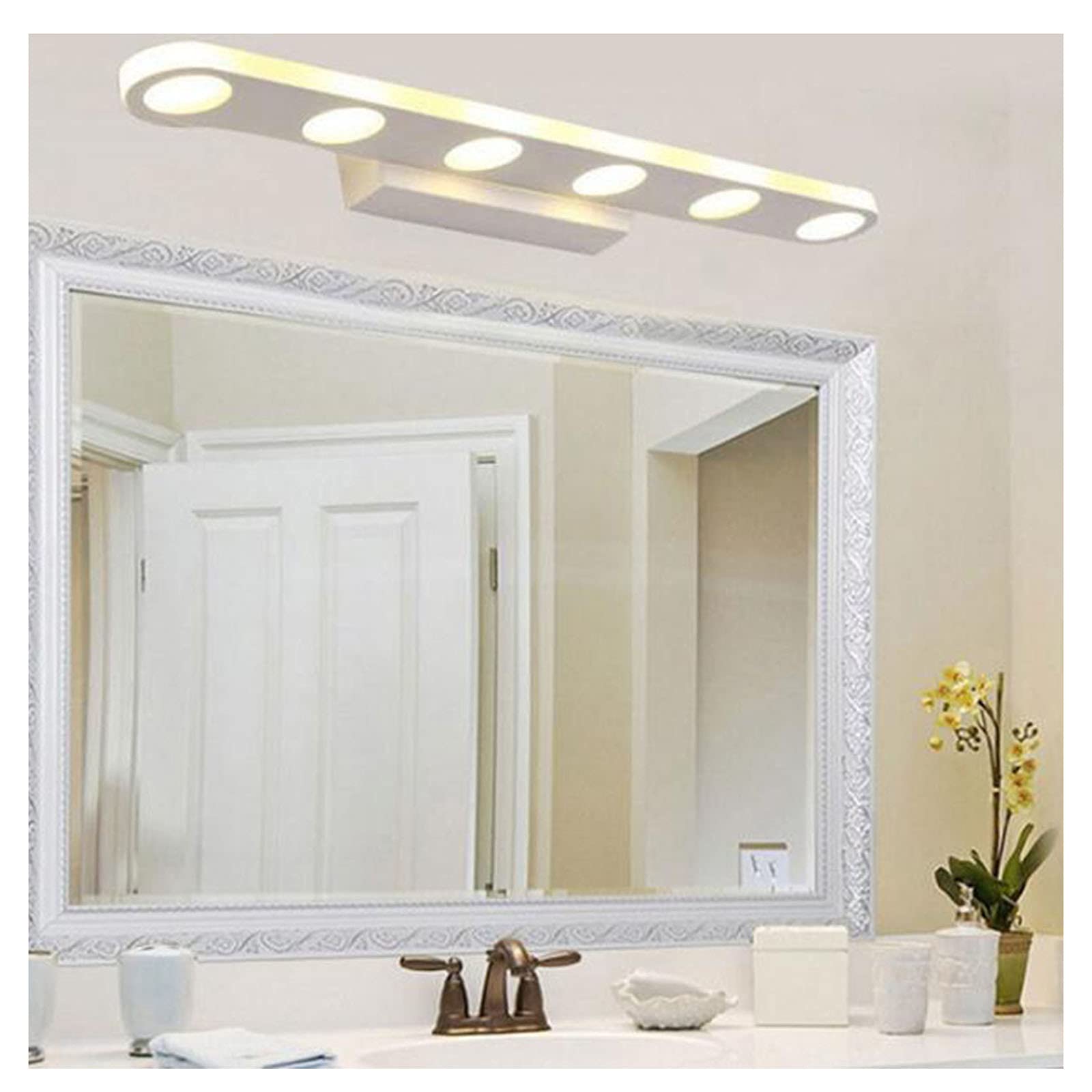Waterproof LED Vanity Mirror with 6 Adjustable Light Heads - 57cm Modern Acrylic Bathroom Mirror Light for Makeup & Shaving (White Light) - Perfect for Hotels, Bedrooms & Luxury Bathrooms