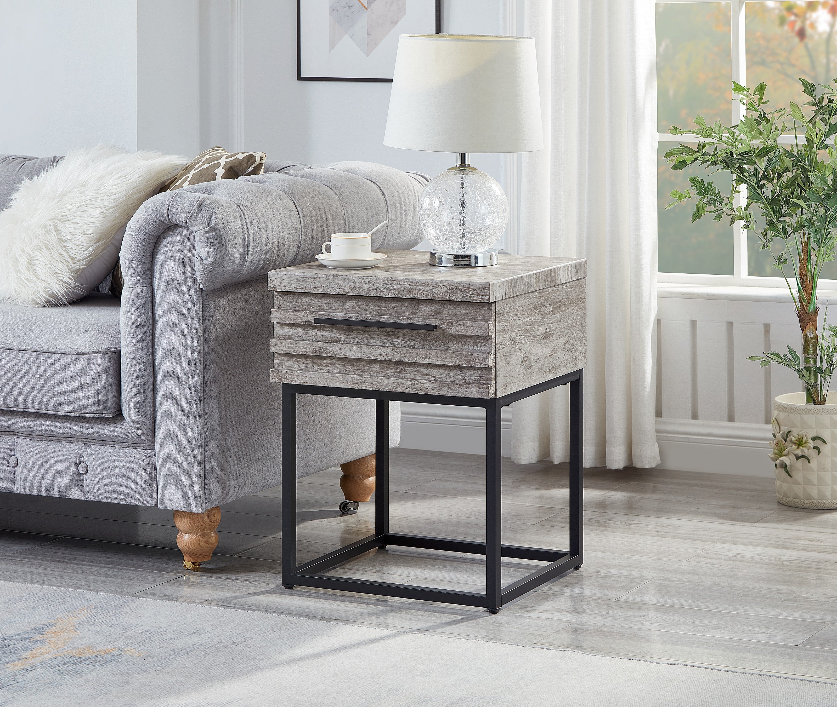 Roundhill Furniture Celestial Contemporary Storage End Table - Modern Nightstand with Drawer for Bedroom, Living Room & Office - Stylish Side Table for Home Decor & Organization