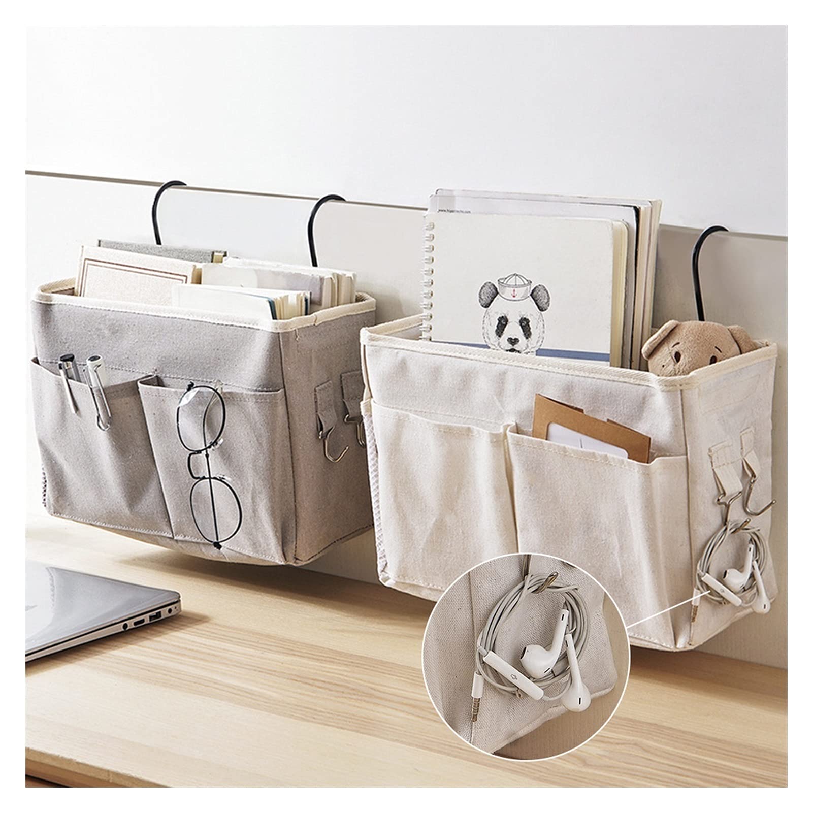 Canvas Bedside Hanging Organizer Bag - Multi-Purpose Storage Caddy for Remote Controls, Phones, iPad, Kindle & Magazines - Perfect for Sofa, Recliner & Bedroom Organization (Color: B) - Keep Your Living Space Neat & Tidy