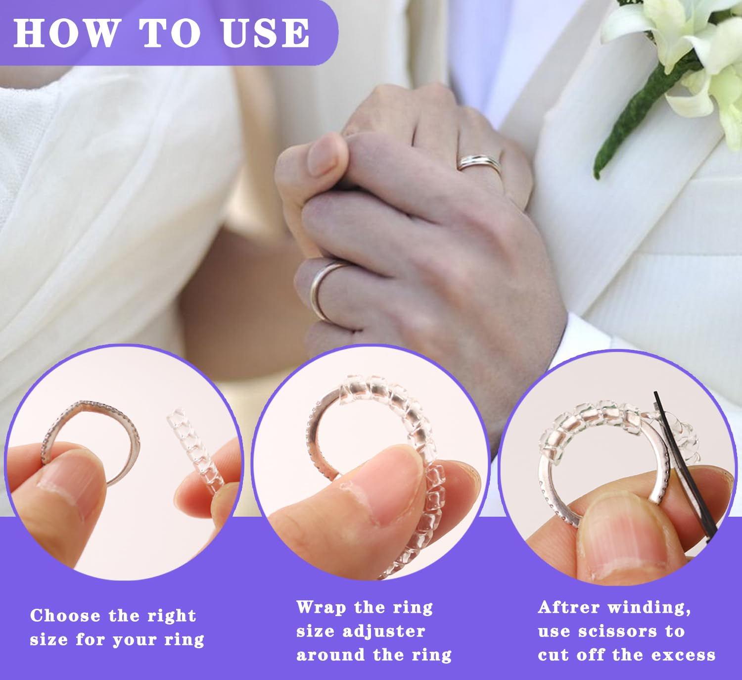 JRONGHE 16-Pack Invisible Ring Sizer Adjuster for Loose Rings - 4 Sizes Clear Silicone Ring Guards for Women & Men, Spiral Ring Resizer Tightener & Spacers - Perfect for Engagement Rings, Wedding Bands & Jewelry Resizing