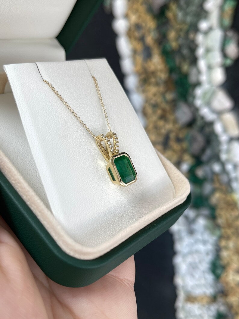 3.17tcw 14K Gold Natural Dark Green Emerald & Diamond Pendant Necklace - Elegant Jewelry Gift for Women, Perfect for Weddings, Anniversaries & Special Occasions