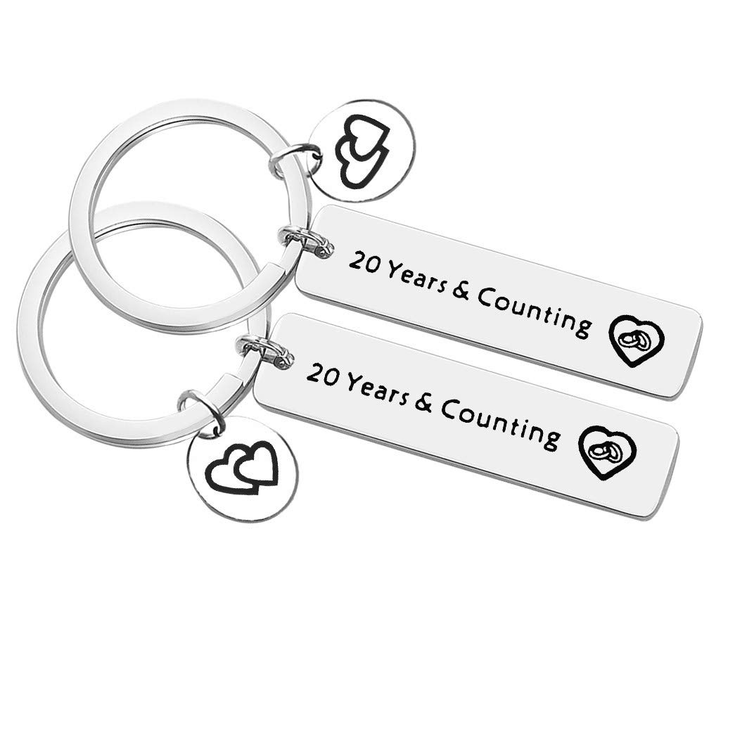Vadaka 20th Wedding Anniversary Couple Keychain Set (2 Pack) - Silver Minimalist Lightweight Stainless Steel Keychains - Perfect Gift for Couples, Romantic Relationships - Great for Anniversaries, Valentine's Day & Date Nights
