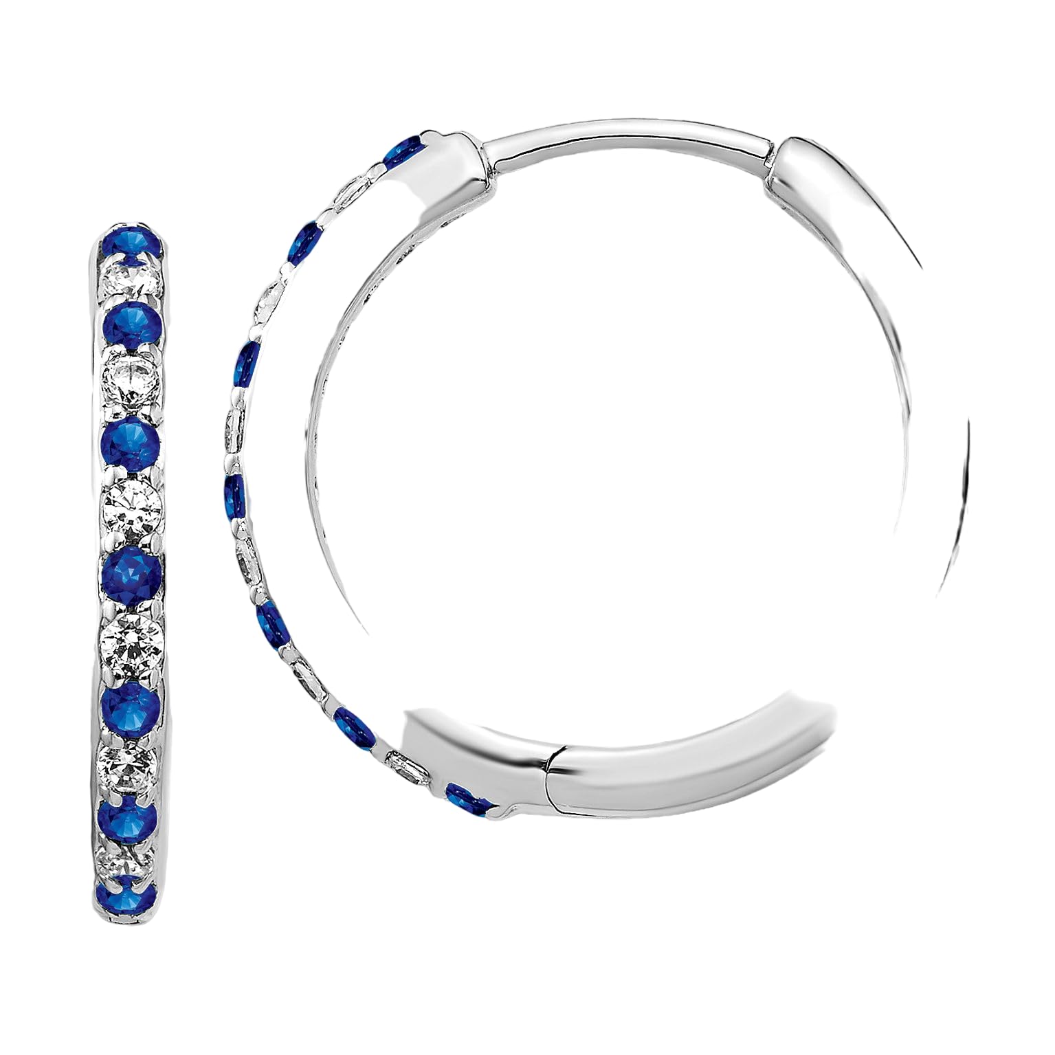 14K Solid White Gold Lab-Grown Diamond & Blue Sapphire Hinge Hoop Earrings for Women - Perfect for Weddings, Parties & Everyday Elegance