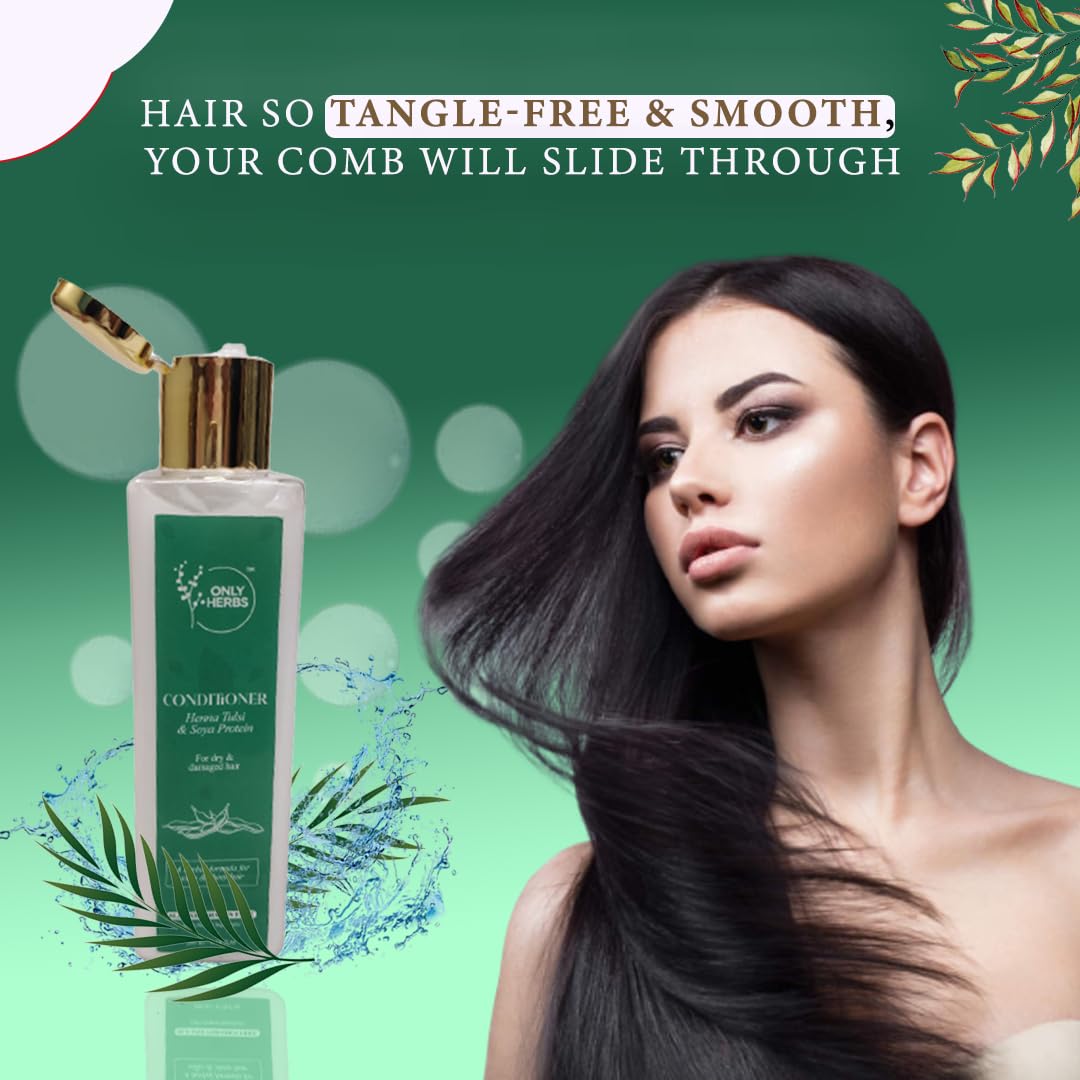 Onlyherbs Natural Henna Tulsi Hair Conditioner 200ml - Organic Deep Moisturizing Treatment for Dry Hair, Stimulates Hair Growth, Suitable for All Hair Types | Daily Hair Care, Salon-Quality Nourishment at Home