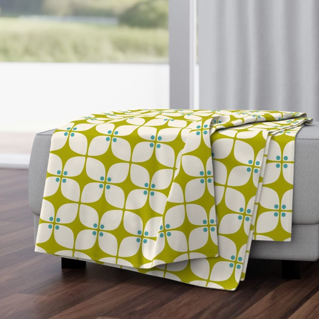 Luxe Velvet Throw Blanket 50x70 Inches - Midcentury Modern Teal Leaf Art Deco Design for Sofa & Bed | Soft Chartreuse Nature Print Blanket for Living Room, Nursery & Gift Giving