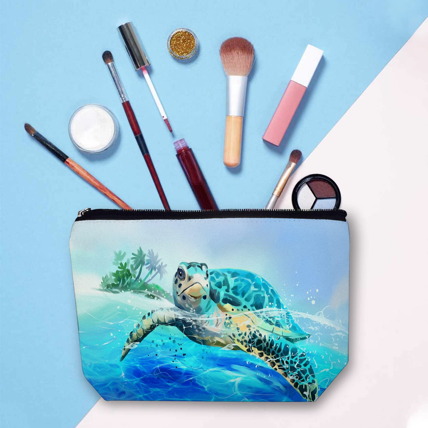 Large Travel Makeup Bag for Women - Waterproof Cosmetic Organizer with Zipper, 7x10 Inch Toiletry Pouch (Sea Turtle Print) - Perfect for Vacation, Gym, and Daily Essentials Storage