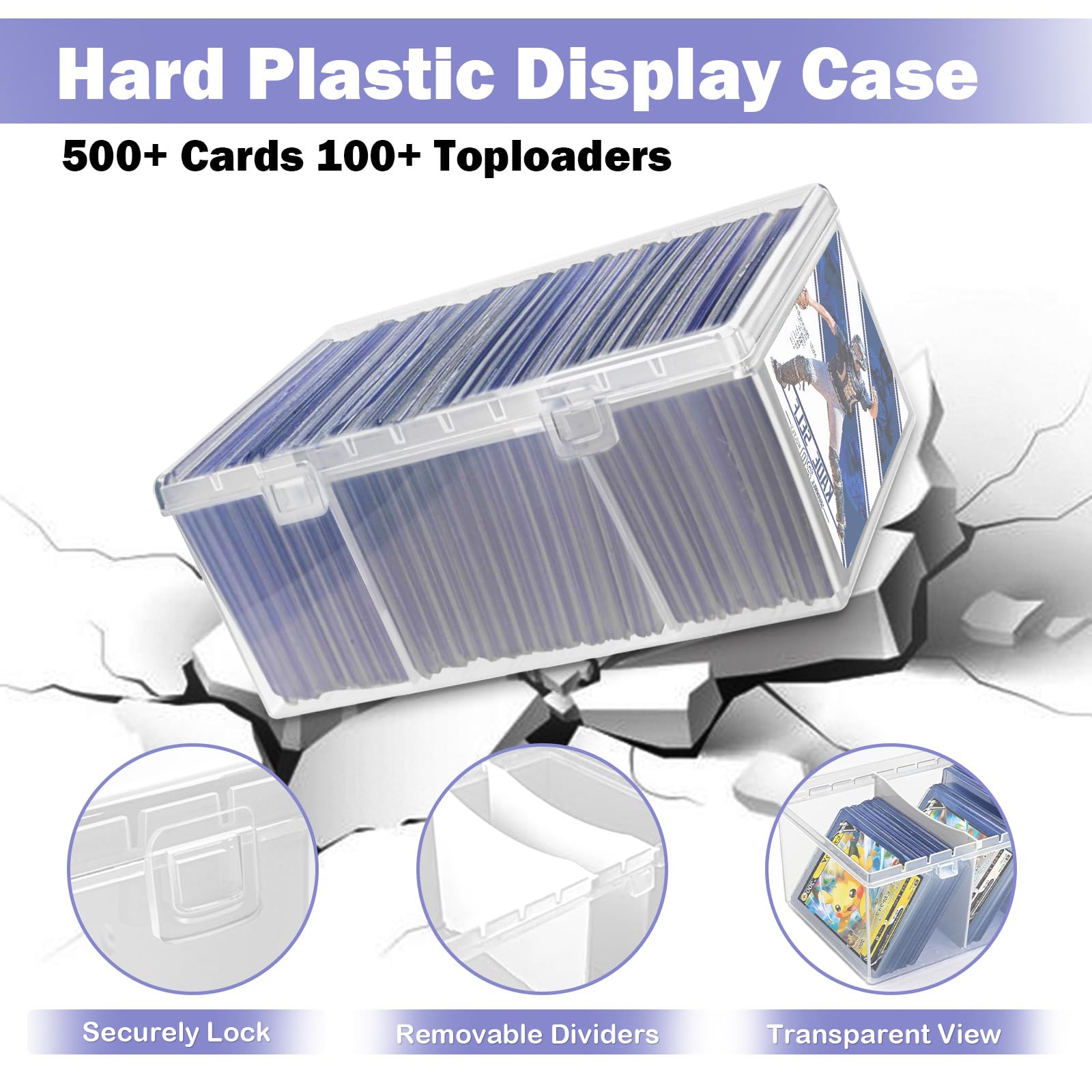 Premium Plastic Trading Card Storage Box with Dividers - Holds 500+ Sports Cards & 100+ Top Loaders - Perfect for MTG, Magic TCG, Yugioh & Baseball Cards - Ideal for Collectors, Tournaments & Home Organization