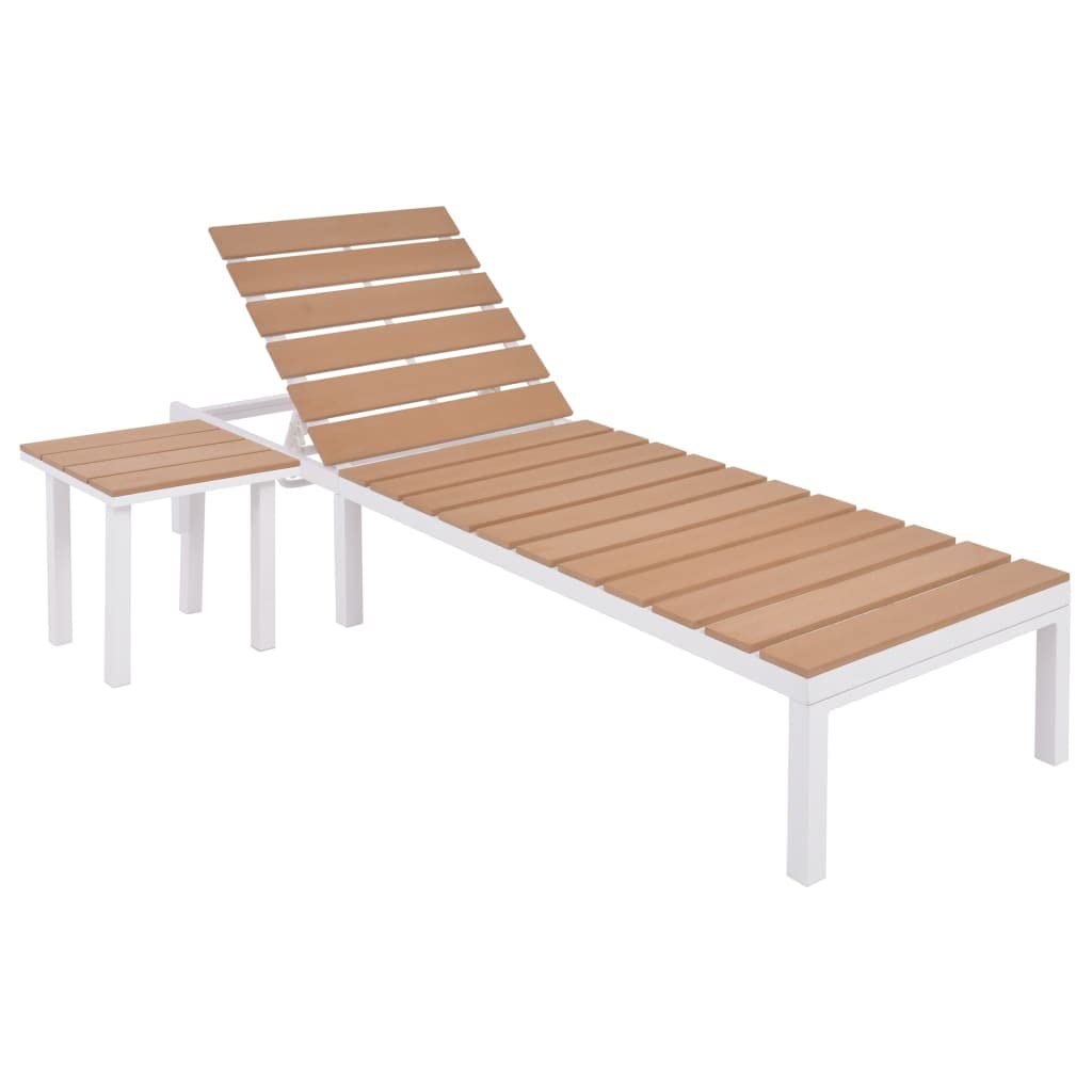 Premium Outdoor Lounge Reclining Couch Set - 2-Piece Patio Furniture with Side Table (Aluminum & WPC Frame, White/Brown) - Perfect for Backyard, Beach, Poolside & Garden Relaxation