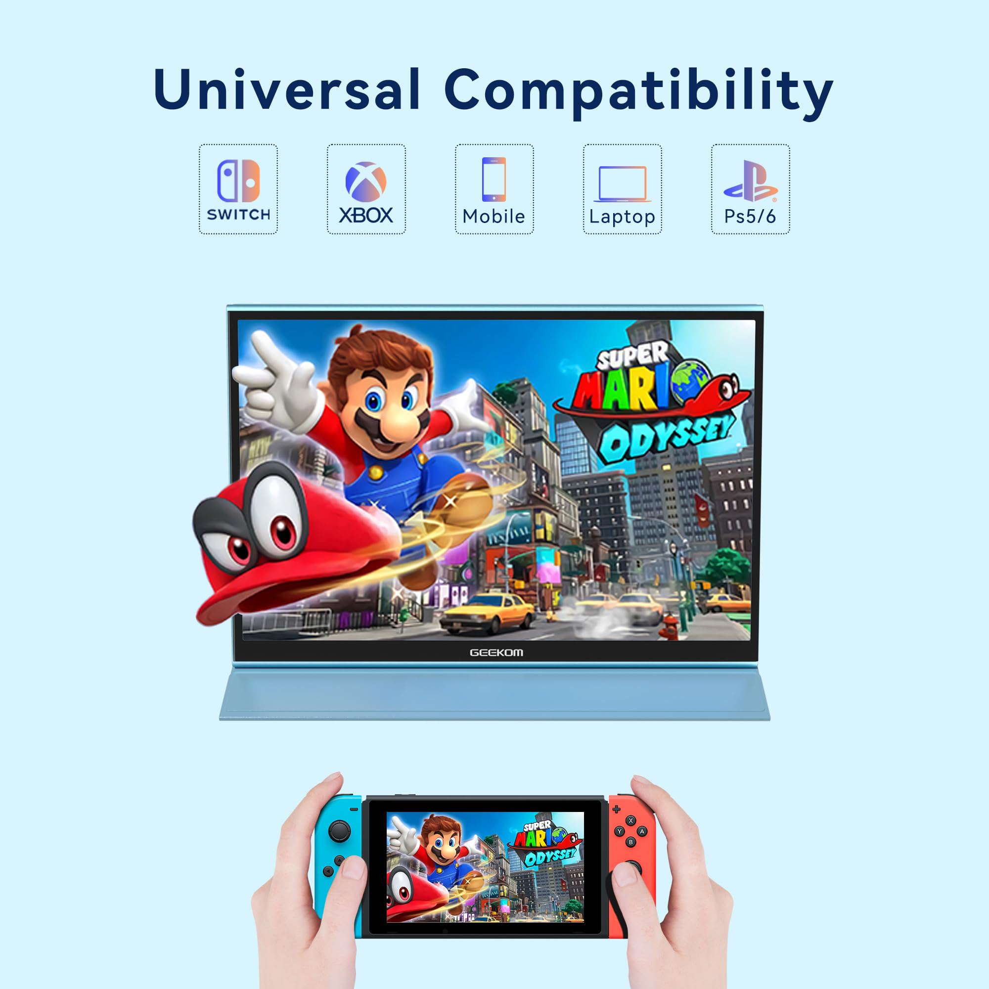 GEEKOM 16 Inch Portable Monitor - Ultra-Thin USB-C HDMI IPS HDR External Display with Smart Cover & Dual Speakers for Laptop, PC, Mac, Phone, Xbox, PS4, Switch | Perfect for Gaming, Work & Travel