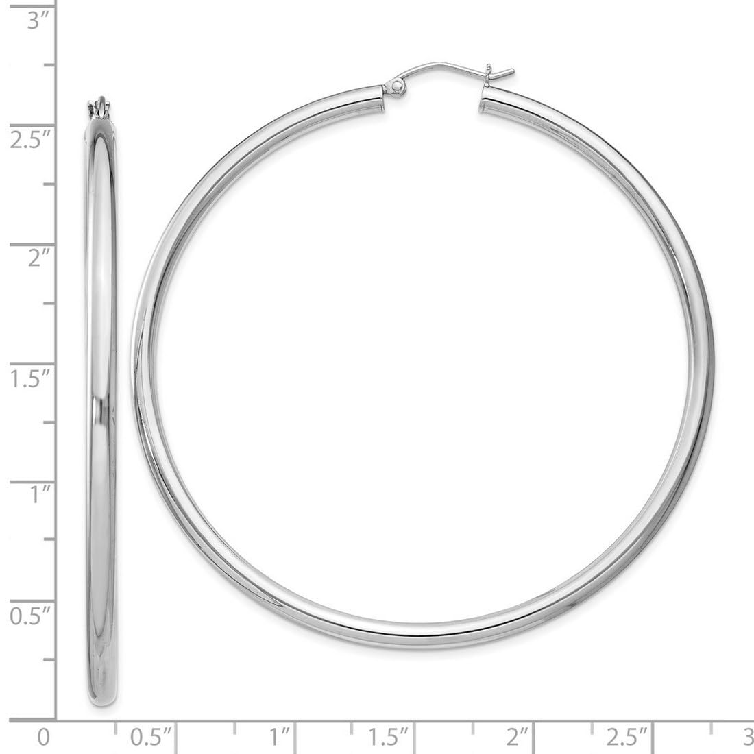 925 Sterling Silver Hollow Tube Hinged Post 3mm Round Hoop Earrings for Women - 67x65mm Wide, 3mm Thick Polished Hoops | Everyday Wear, Gift, Party & Special Occasions