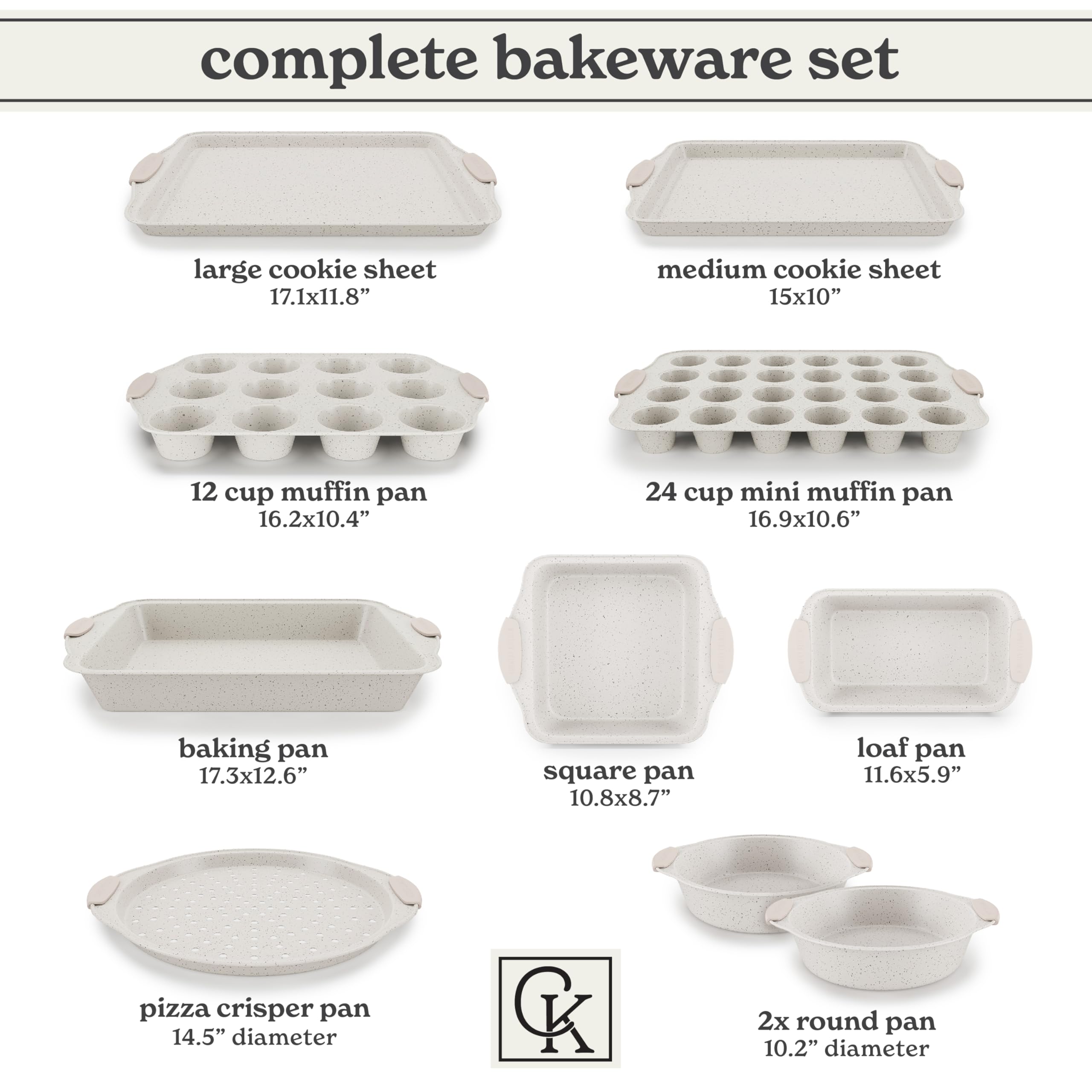 Nonstick Stackable Bakeware Set - 10-Piece Durable Country Kitchen Baking Pans with Easy Release, Cream Color - Perfect for Cakes, Cookies, Pies & Holiday Baking
