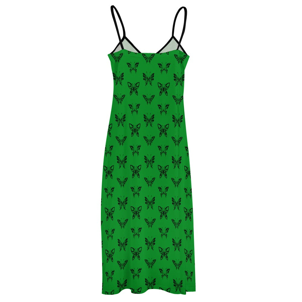 Elegant Ink Butterfly Print Long Sling Ankle Dress for Women - Perfect for Summer Parties, Beach Vacations, and Boho Chic Outfits