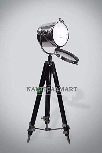 NAUTICALMART Chrome Finish Black Wooden Tripod Floor Lamp - Modern Living Room Lighting for Home Decor, Bedroom & Office | Perfect for Reading Nook, Cozy Corner & Ambient Lighting