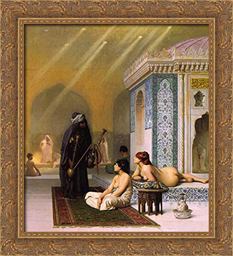 Jean Leon Gerome Harem Pool 20x22 Gold Ornate Wood Framed Canvas Art - Perfect for Living Room, Bedroom, or Office Décor