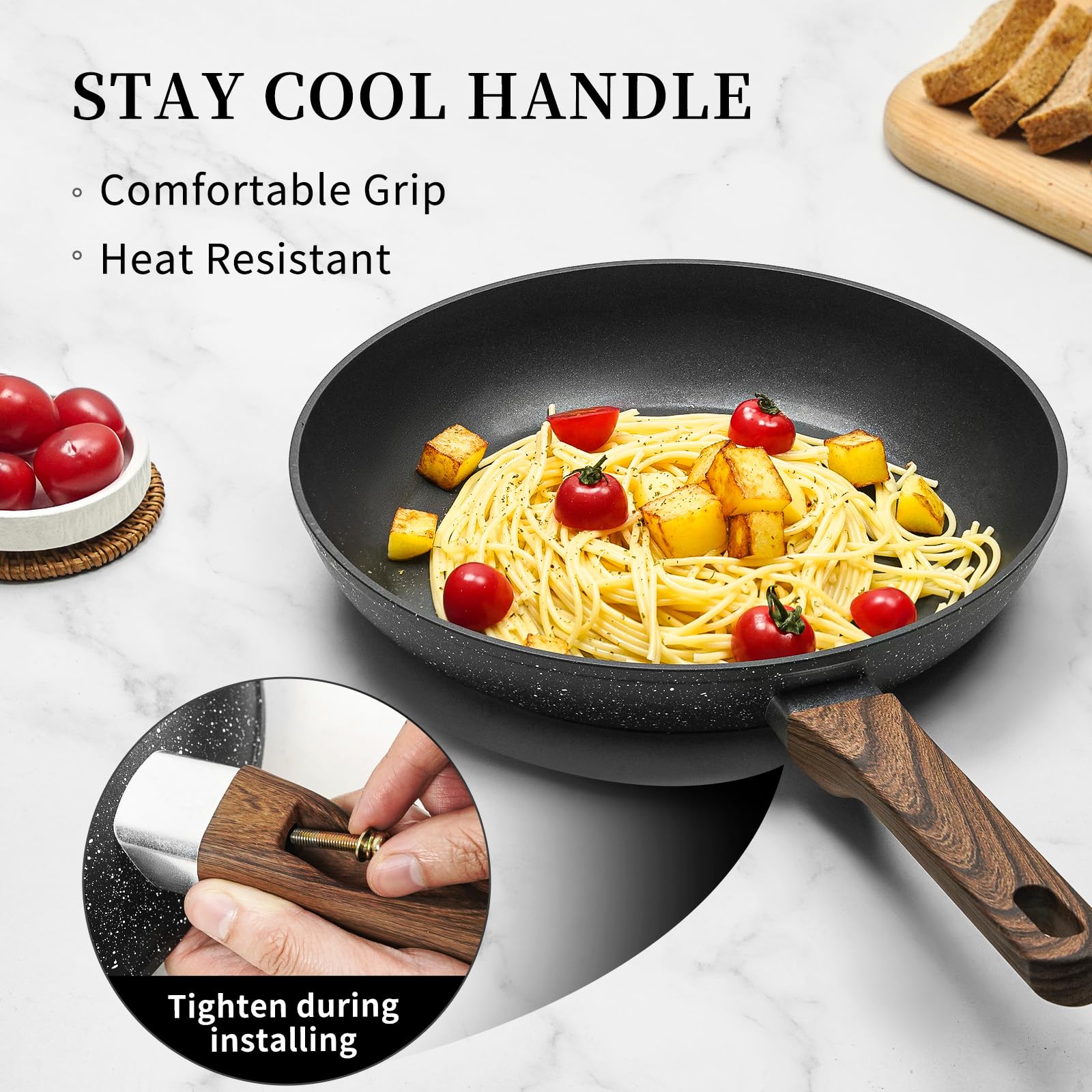 **9.5 Inch Nonstick Frying Pan - Black Non-Toxic Skillet, Oven & Induction Safe, PFOA Free - Perfect for Eggs, Omelettes & Everyday Cooking**