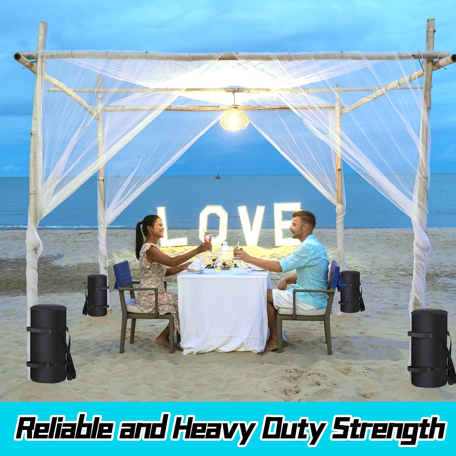 4 Pcs Heavy Duty 300 LBS Canopy Weights Sand Bags - Windproof Tent Weights for Outdoor Canopy, Gazebo, Patio Umbrella - Perfect for Camping, Beach, Picnics, and Backyard Events (Black, No Sand Included)