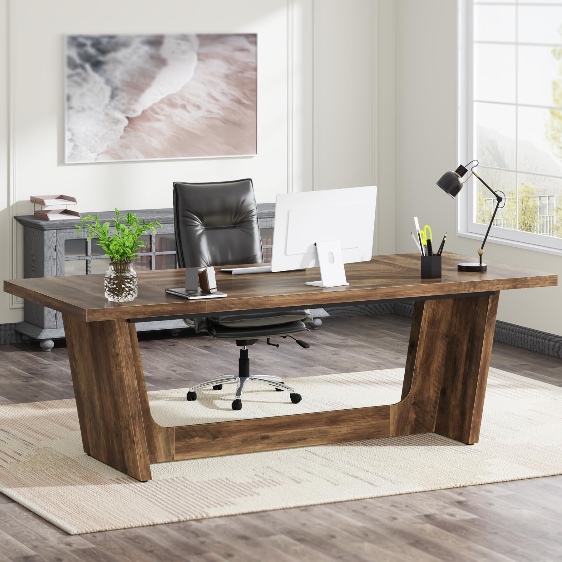 Tribesigns 70.87-Inch Executive Computer Desk - Solid Wood Home Office Desk with Industrial Style, Large Writing Table for Business & Study, Brown - Perfect for Home Office, Gaming Setup & Remote Workstation