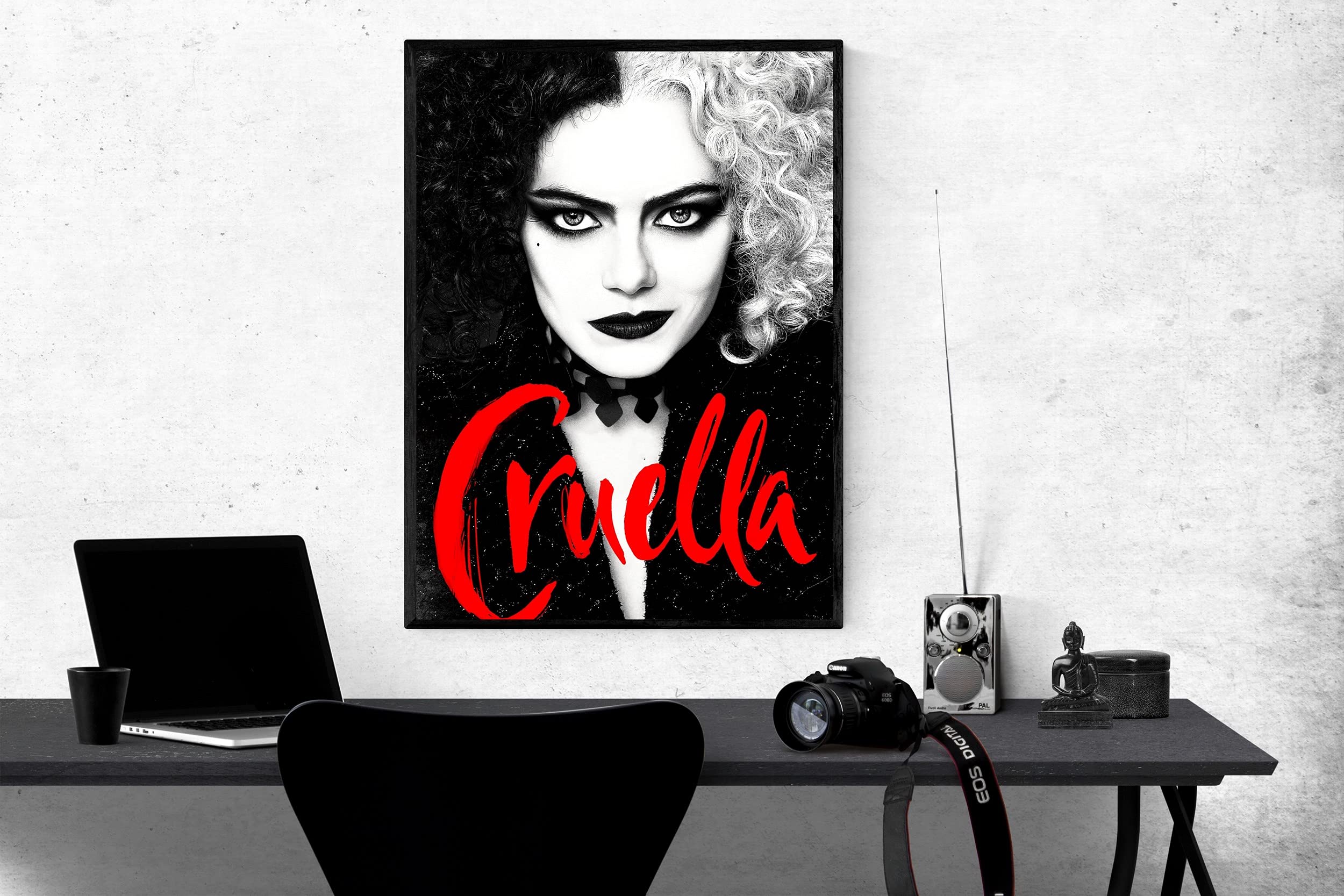 Cruella Movie Poster - Emma Stone Black and White Wall Art Print, Unframed Home Decor for Living Room, Bedroom & Office | Unique Film Themed Wall Decor