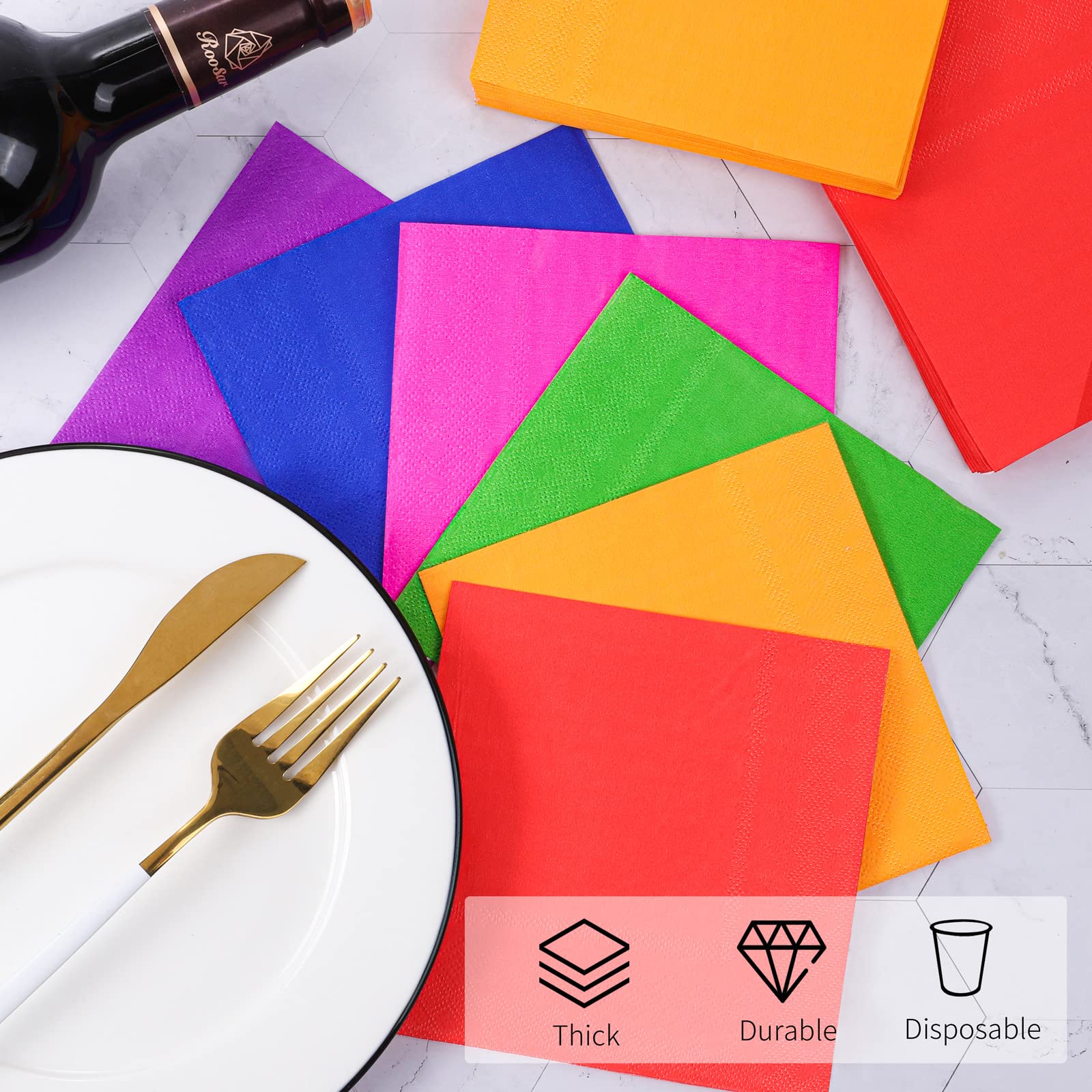 Resinta 120-Pack Neon Cocktail Napkins - 2-Ply Beverage & Luncheon Paper Napkins for Parties (6 Vibrant Colors) - Perfect for Cocktail Hours, Weddings, and Birthday Celebrations