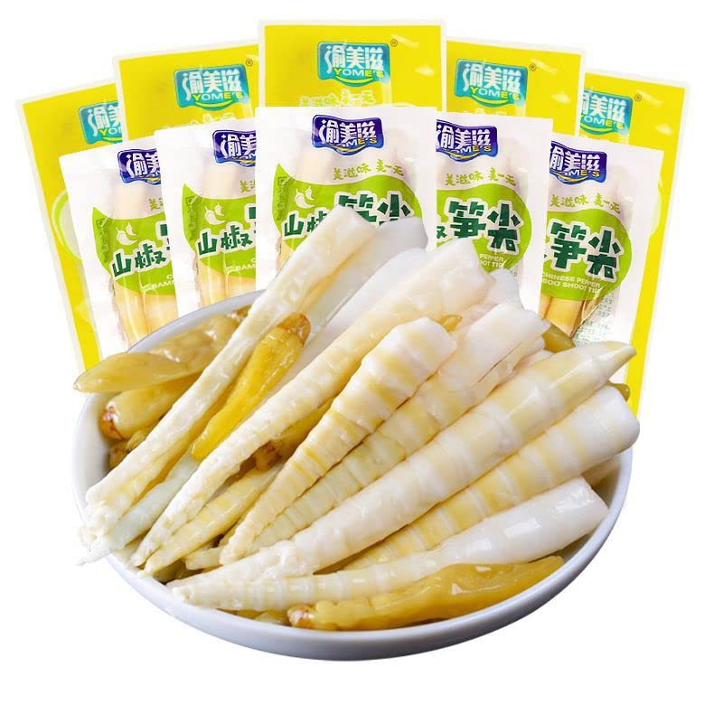 **Pickled Bamboo Shoots with Peppers - Crunchy & Tender Bamboo Snacks, Lemon Flavor, Instant Asian Snack Food (5 Bags, Mixed Flavors) - Perfect for Lunchboxes, Picnics & On-the-Go Snacking**