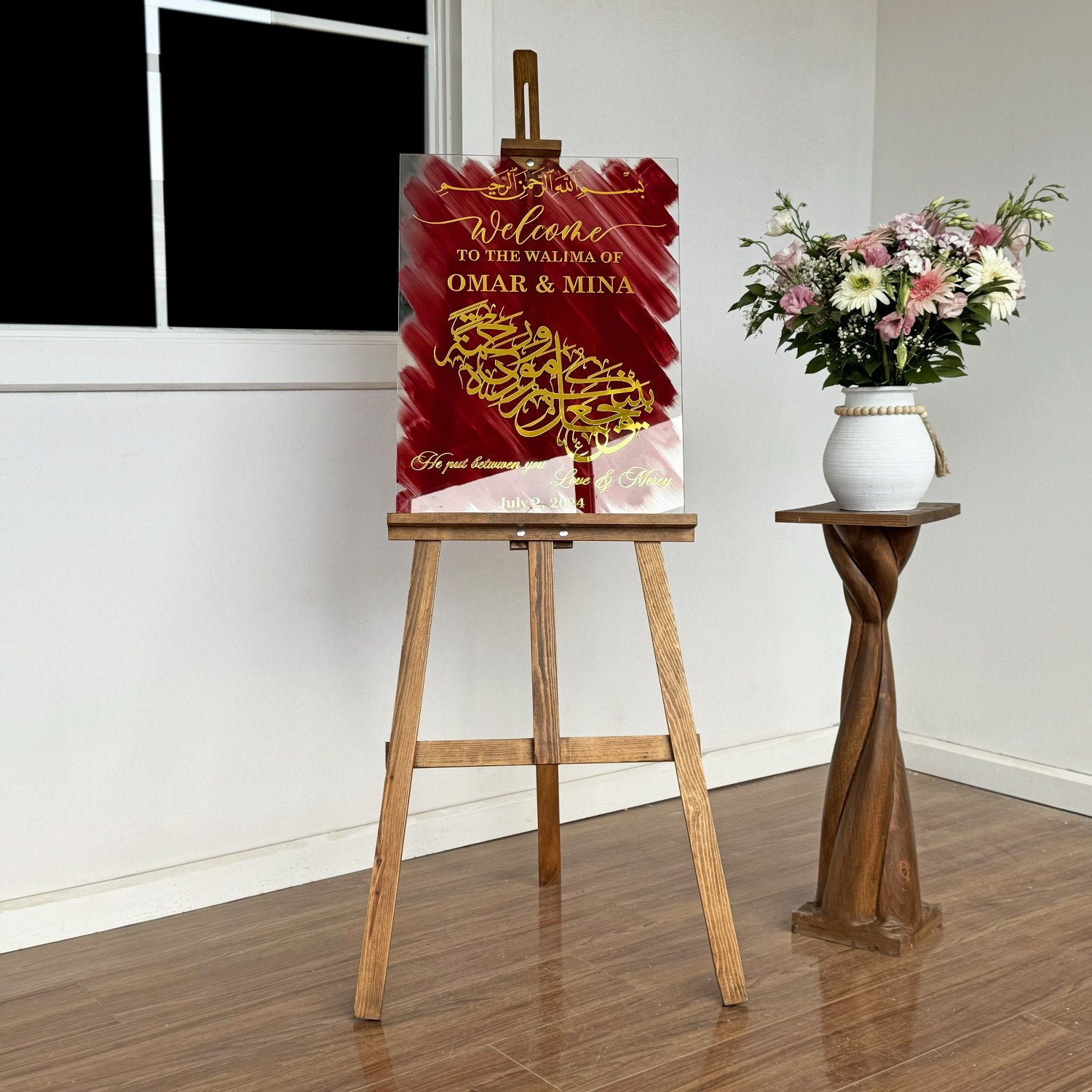 Arabic Wedding Sign - Love & Mercy Rum Ayat 21 - Glass Muslim Nikkah Mirror - Perfect for Islamic Marriage Ceremonies & Home Decor