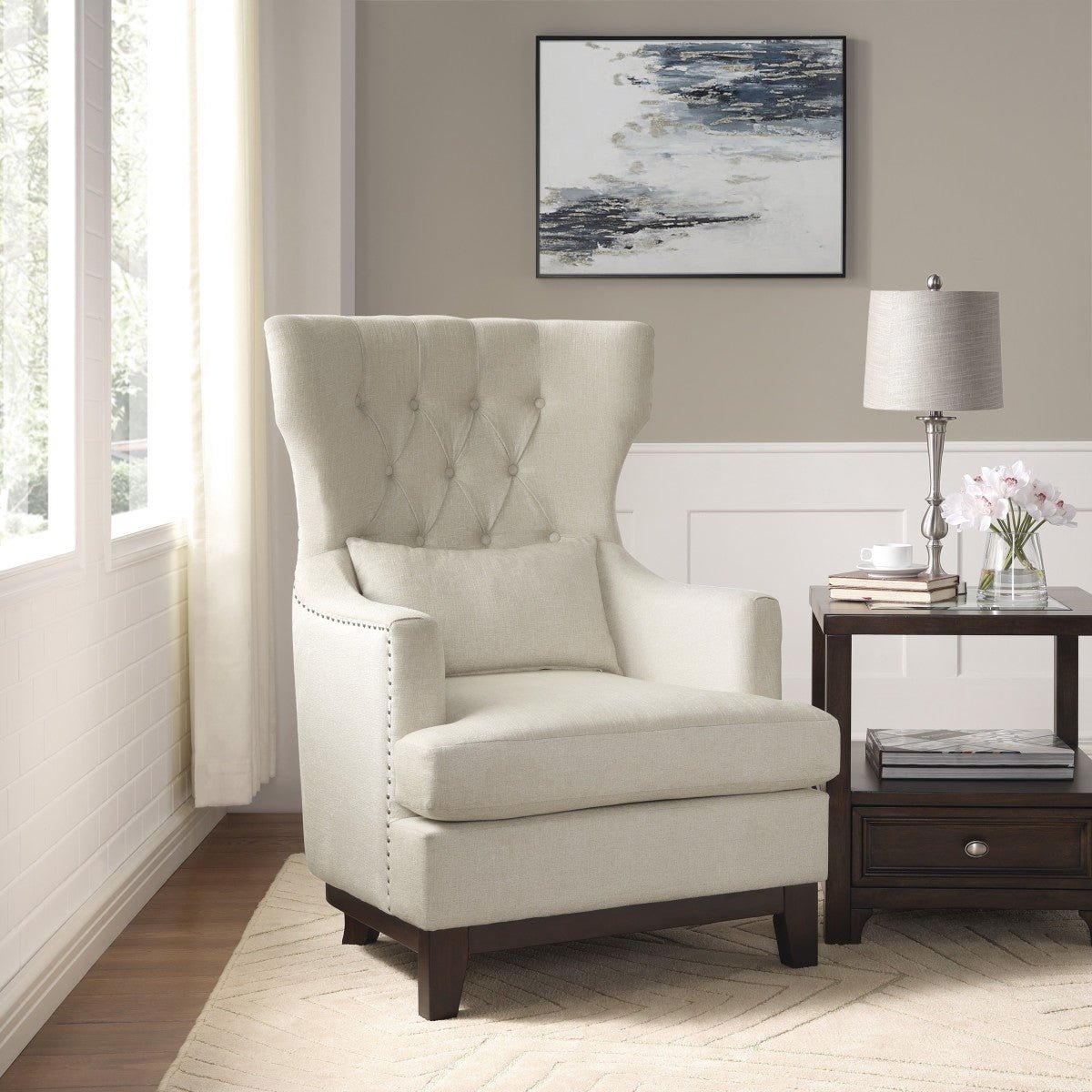 Adriano Collection Beige Accent Chair - Modern Upholstered Lounge Chair for Living Room, Bedroom & Office - Perfect for Reading Nook, Guest Seating or Home Decor