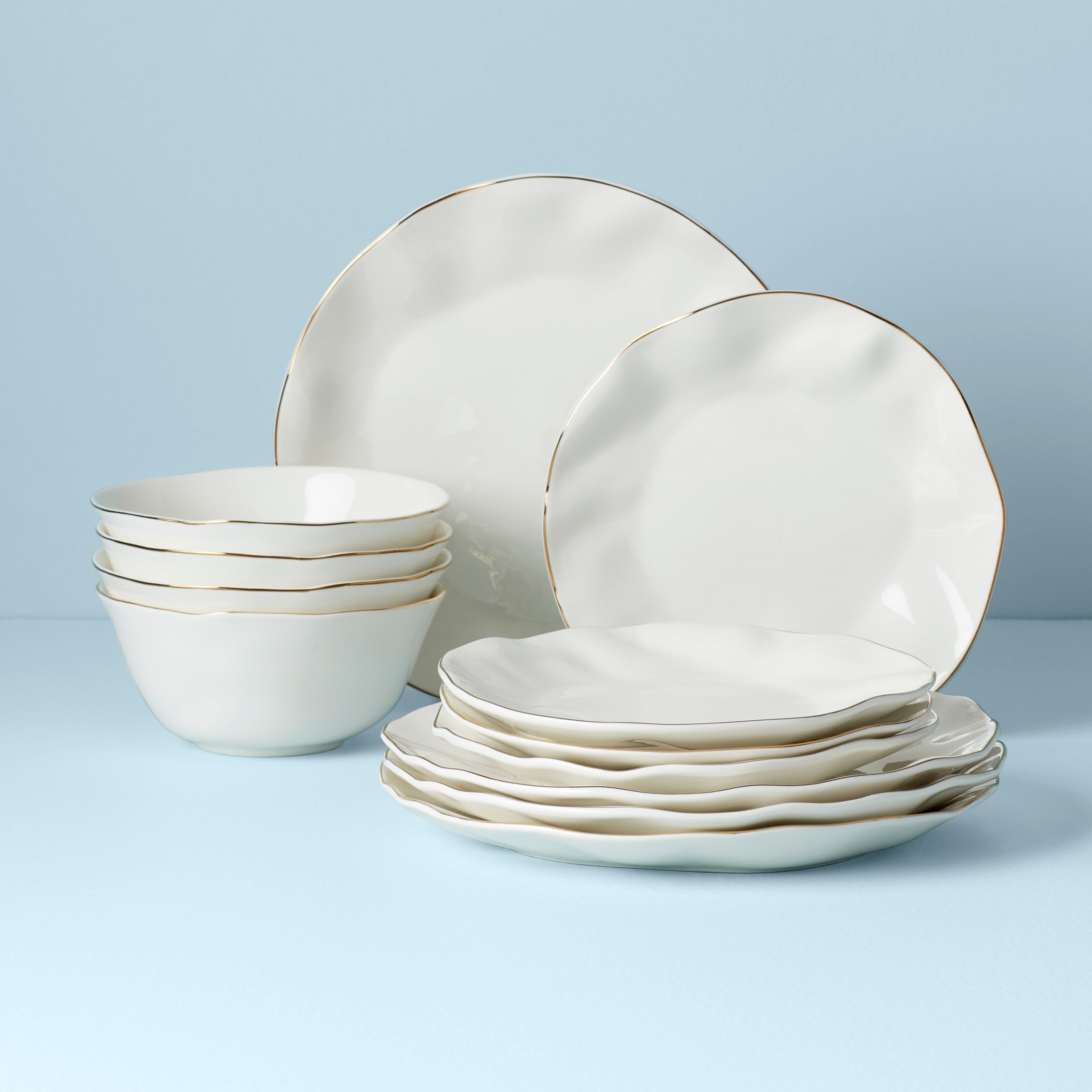 Blue Bay White 12-Piece Dinnerware Set - Porcelain Plates, Bowls & Mugs - Elegant Dinnerware for Family Gatherings, Parties & Everyday Use