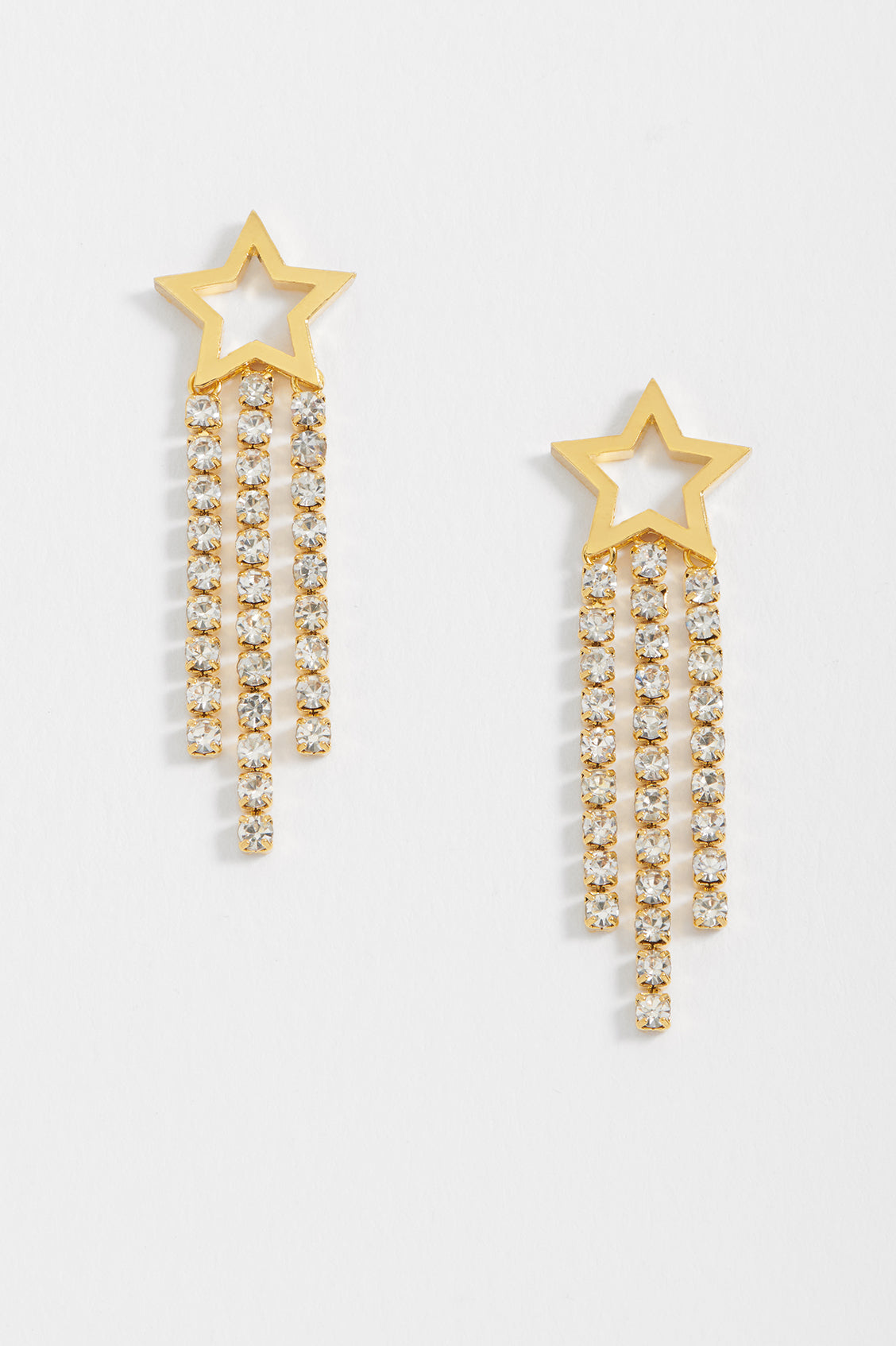 Star Tennis Chain Drop Stud Earrings for Women - 14K Gold Plated Cubic Zirconia Dangle Earrings - Perfect for Parties, Weddings & Date Nights
