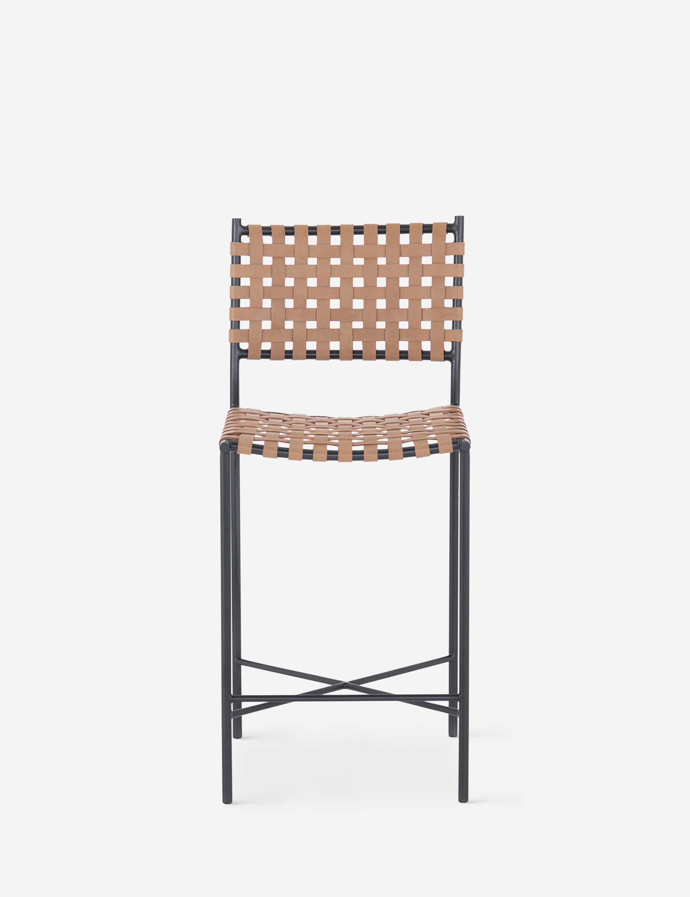 Premium Daniel Leather Bar Stool - Modern Counter Height Stool with Genuine Leather Seat - Perfect for Kitchen Islands, Bars & Home Decor
