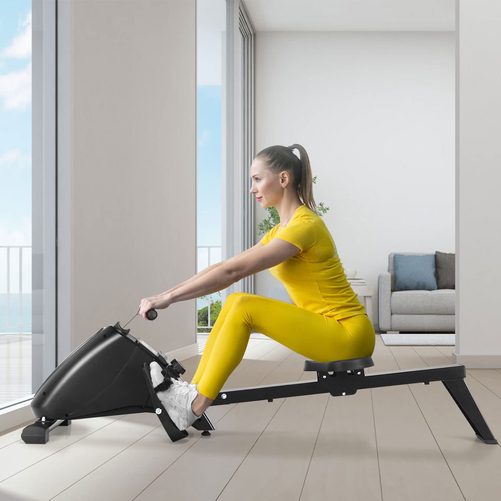 Goplus Magnetic Rowing Machine Foldable Exercise Rower - 10-Level Adjustable Resistance, LCD Monitor & Transport Wheels for Full Body Workout at Home | Perfect for Small Spaces & Home Gym Fitness Training