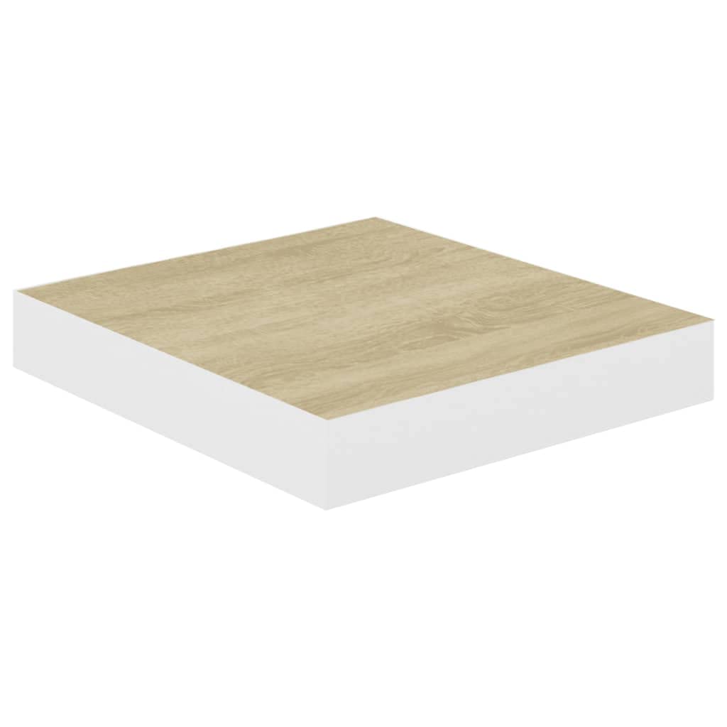 Floating Wall Shelves Set of 4 - Oak & White MDF Wall Mounted Display Storage Shelves (9.1