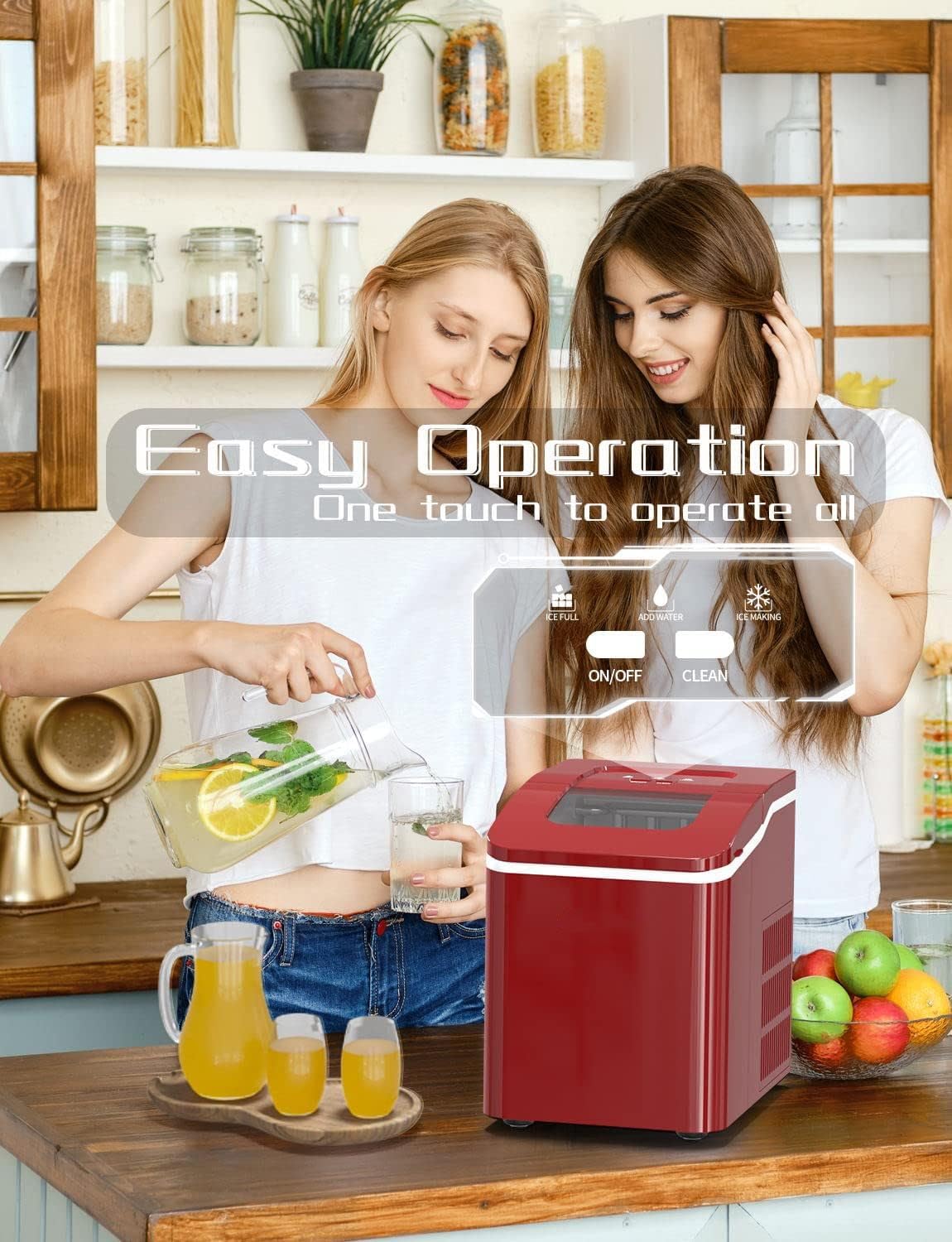 ARLIME Portable Countertop Ice Maker Machine - 26LBS/24H, Makes Ice in 8 Minutes - Includes Scoop & Basket - Perfect for Home, Office, Parties, Bars, Camping & Outdoor Events (Red)