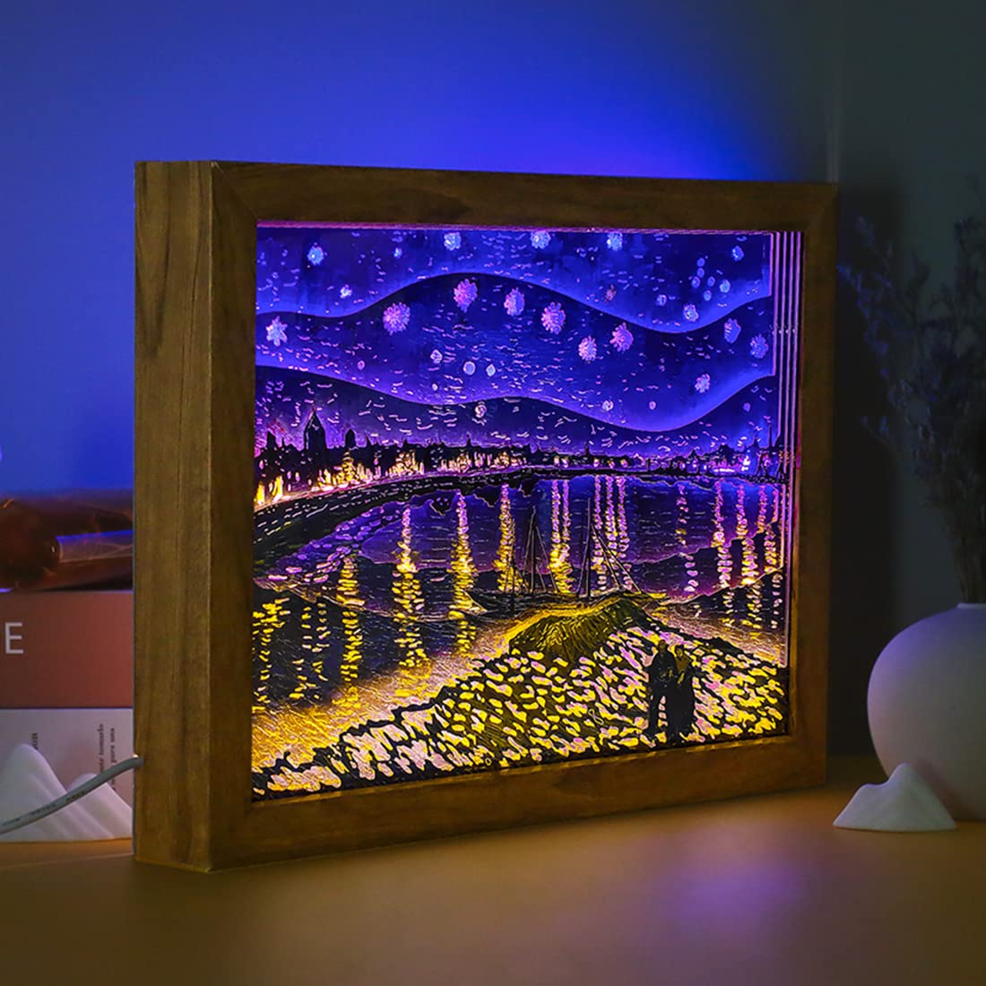 3D Paper Carving Night Light - Handmade Papercut Light Box with Starry Night Design, Decorative Mood Lamp for Home & Office, Perfect Birthday Gift for Kids & Adults | Bedroom Decor, Romantic Ambiance Lighting, Unique Present Idea