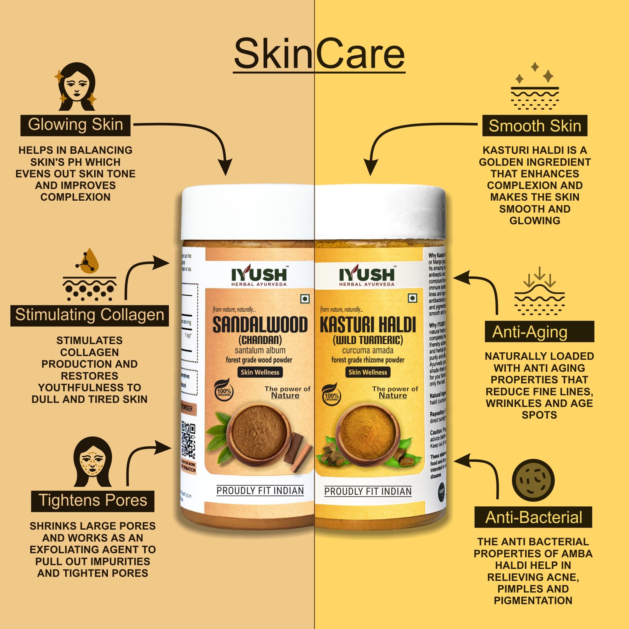 Pure IYUSH Ayurvedic Kasturi Haldi & Sandalwood Powder - 100g | Organic Turmeric Face Mask for Glowing Skin | DIY Beauty & Skincare Routine