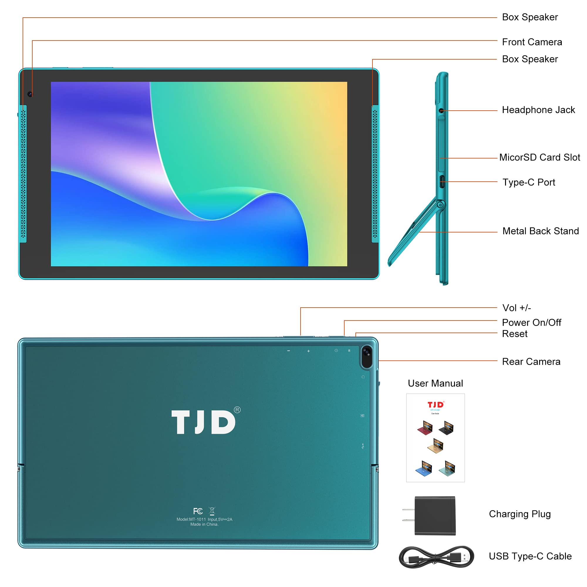 10.1 Inch Android 12 Tablet - TJD 4GB RAM 64GB ROM (Expandable to 512GB) with Quad Core Processor, HD IPS Screen, 8.6MP Rear & 2MP Front Camera - WiFi Bluetooth Tablet for Work, Study & Entertainment