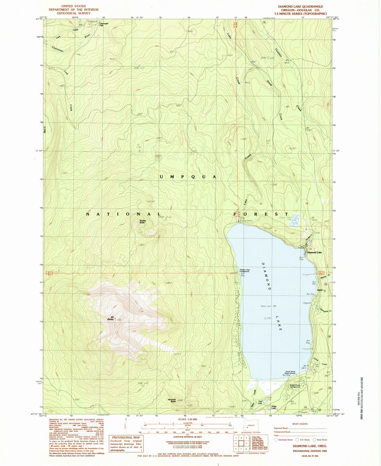 Vintage 1985 Diamond Lake Oregon USGS Topographic Map - 35x44 Inch Large Wall Art Decor for Home, Office & Cabin - Historical Oregon Maps & Prints